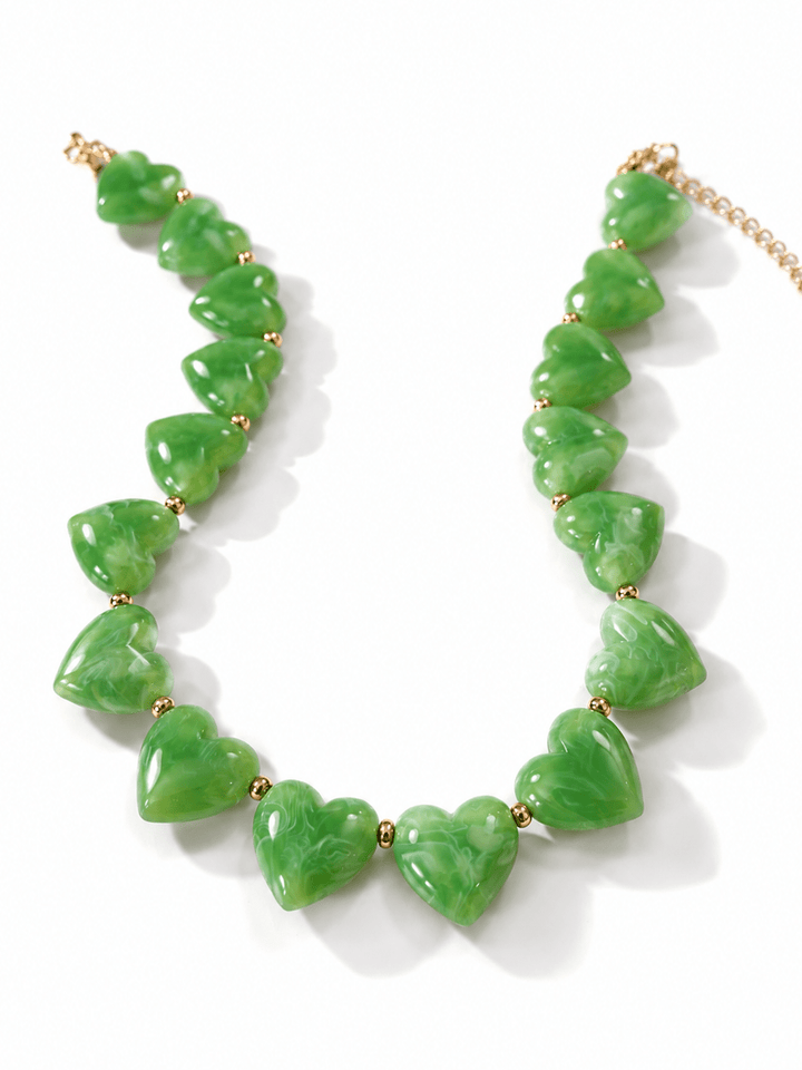 Gemelli Tiffany Green Heart Beaded Necklace - Freckled Poppy