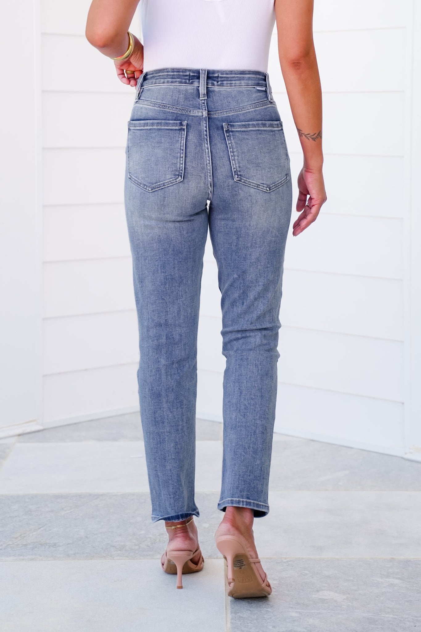 RFM High Rise Medium Wash Slim Straight Leg Jeans
