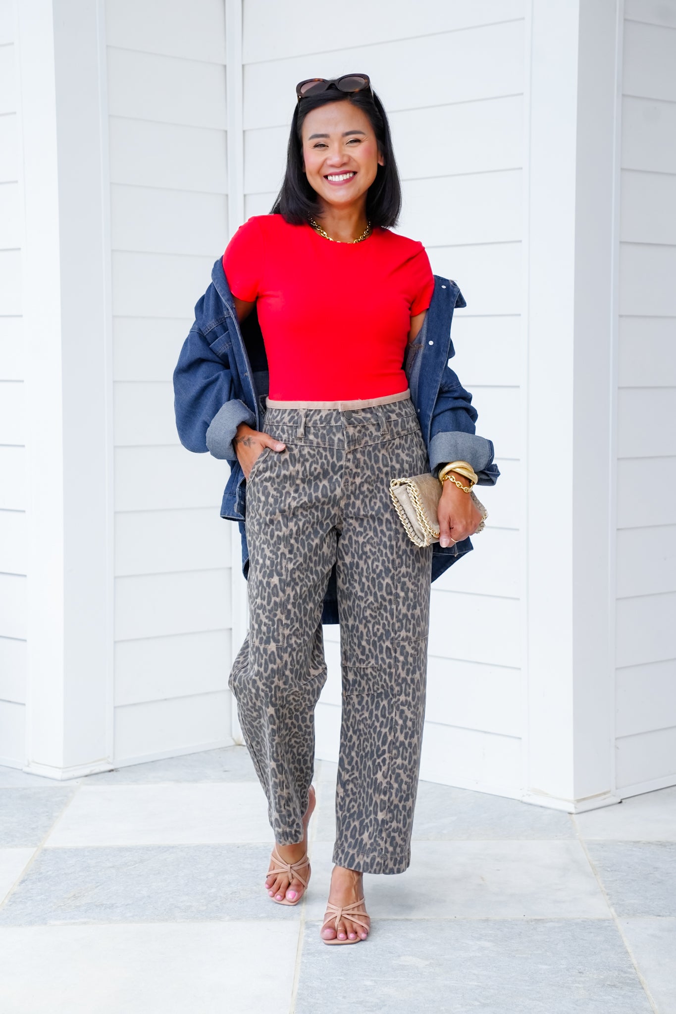 Risen Mid-Rise Cropped Relaxed Leopard Jeans