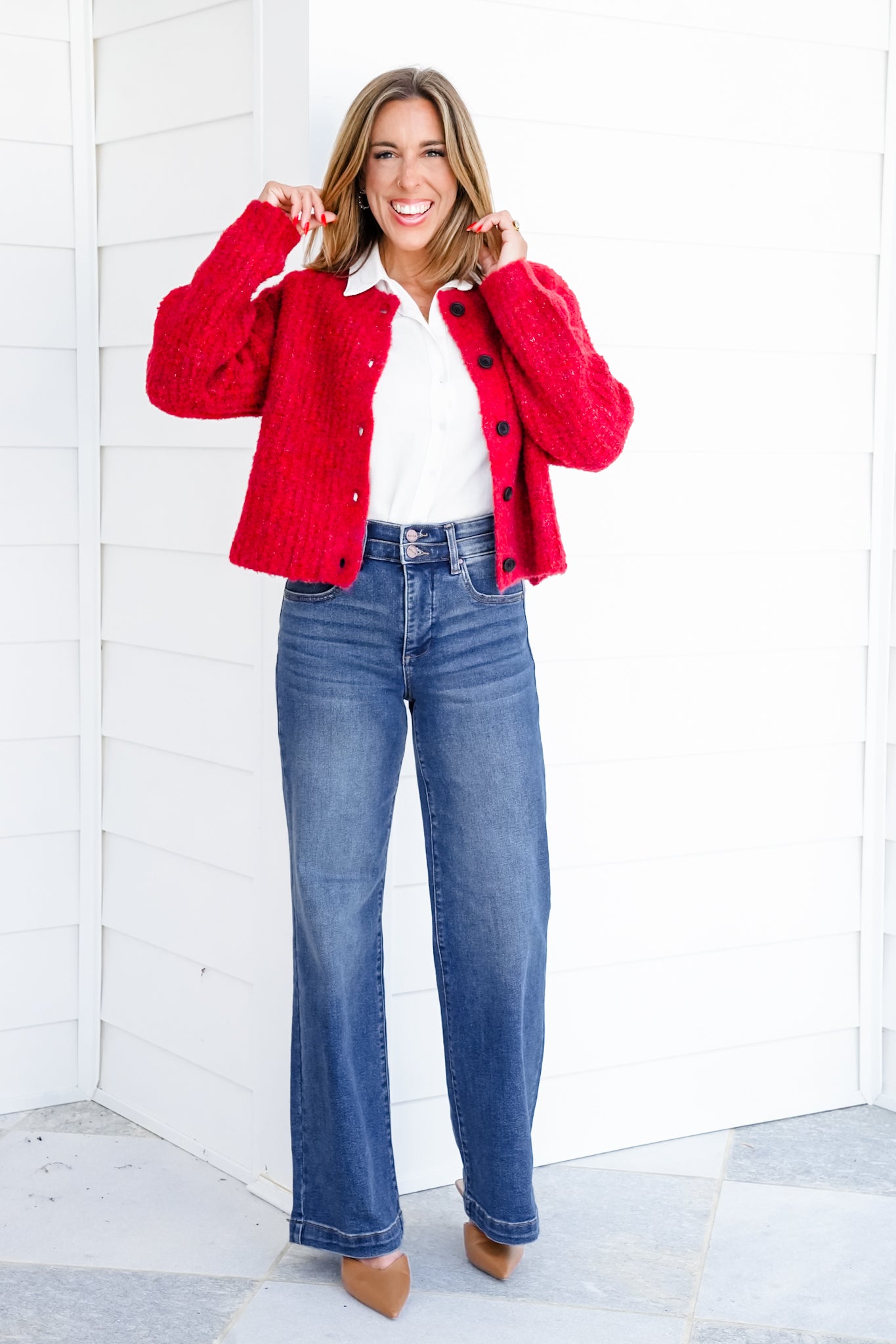 Restock! Risen Material Girl High Rise Medium Wash Tummy Control Double Button Elastic Waistband Jeans