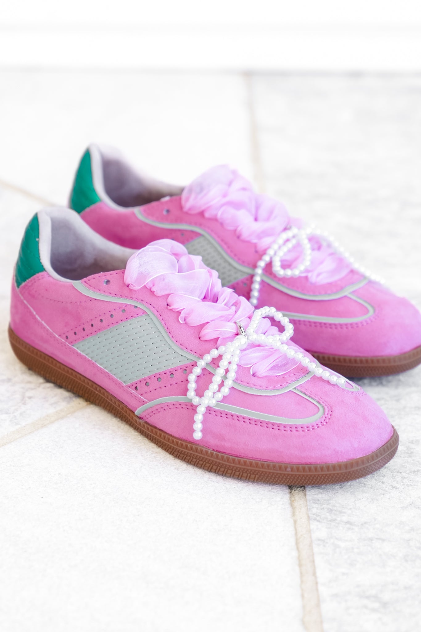 Shu Shop Lace Up Sneaker with Pearl Bow