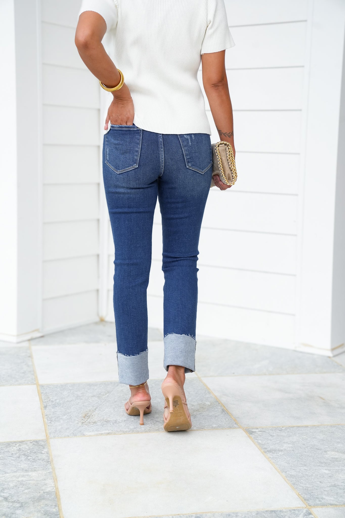 Lovervet High Rise Dark Wash Cuffed Slim Straight Leg Jeans