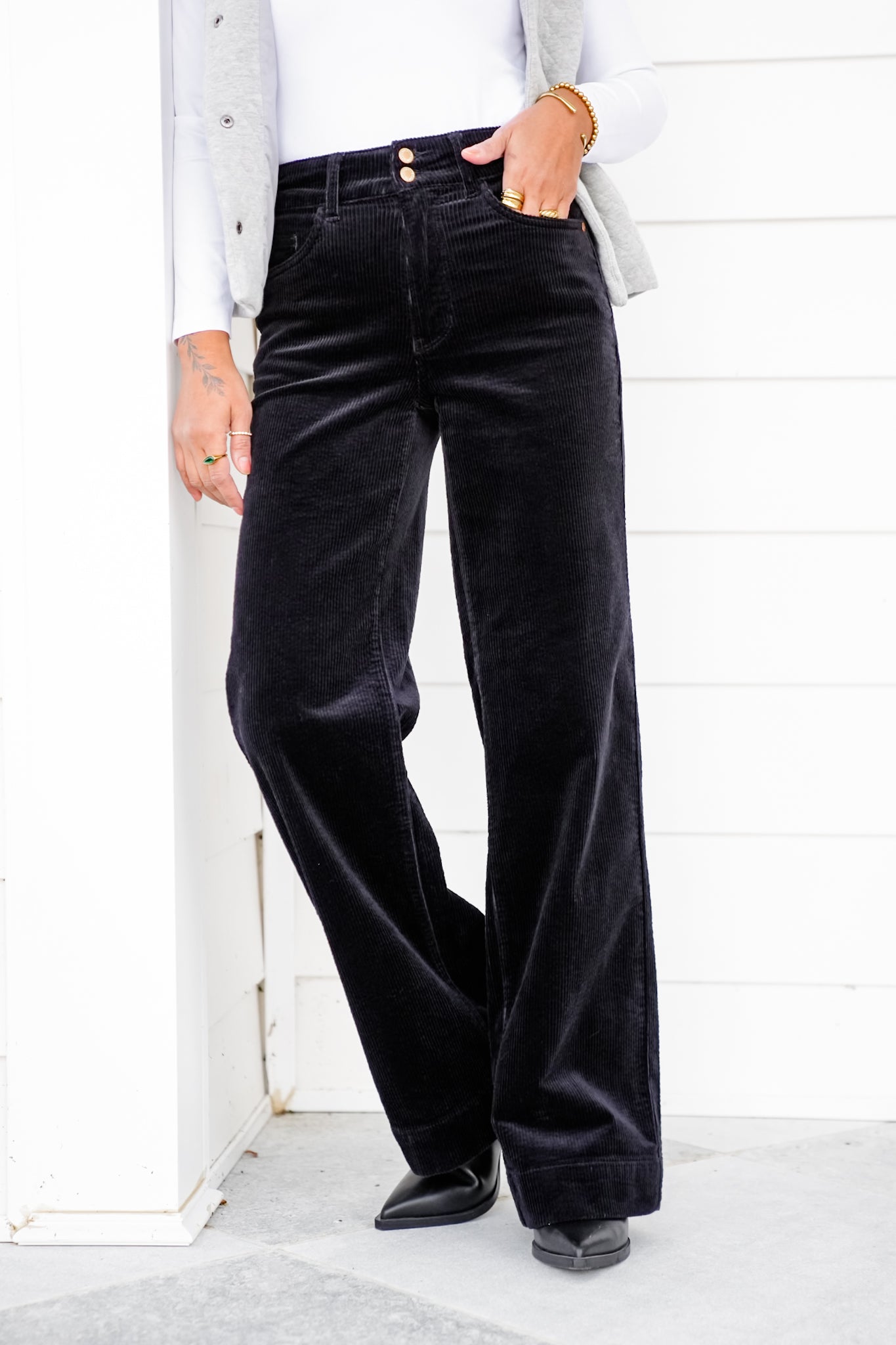 Judy Blue High Rise Black Corduroy Wide Leg Trouser