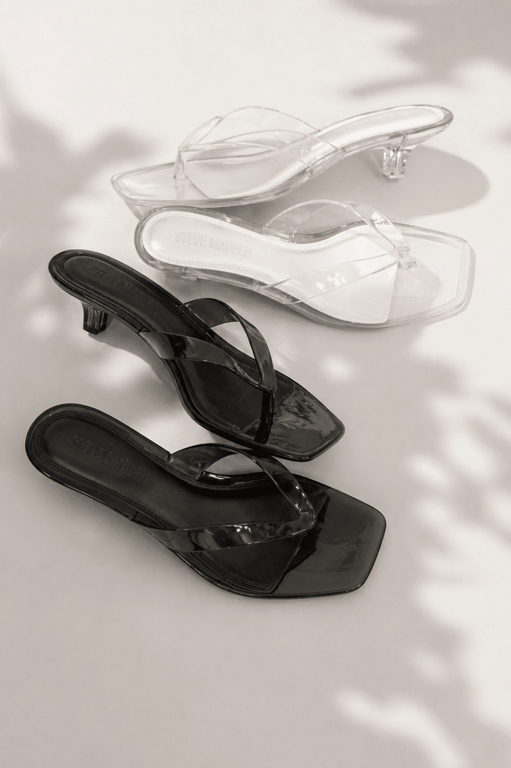 Steve Madden Chic Glossy Thong Kitten Heel Slide - Freckled Poppy