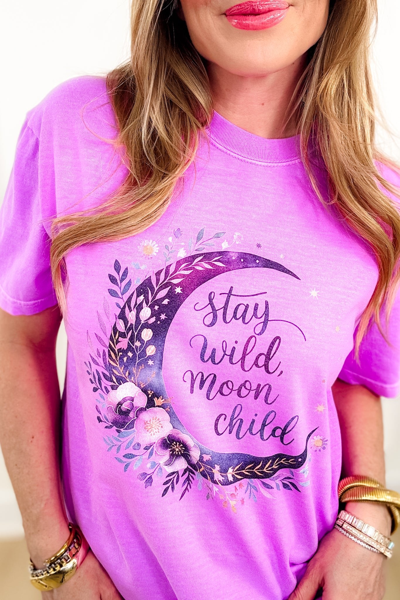 Plus/Reg Short Sleeve "Stay Wild Moon Child" Graphic Tee - Freckled Poppy