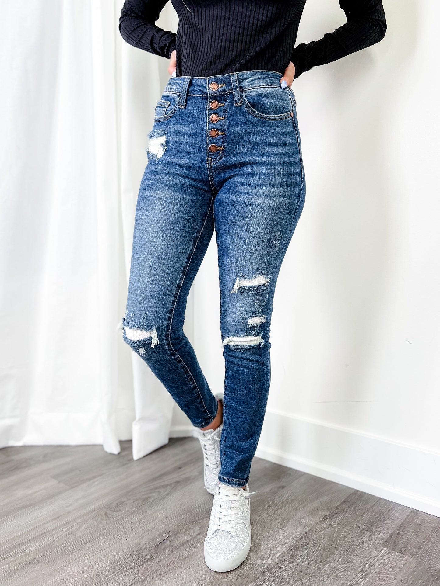 Judy Blue Mid Rise skinny Thermal Patch (Multiple Lengths)