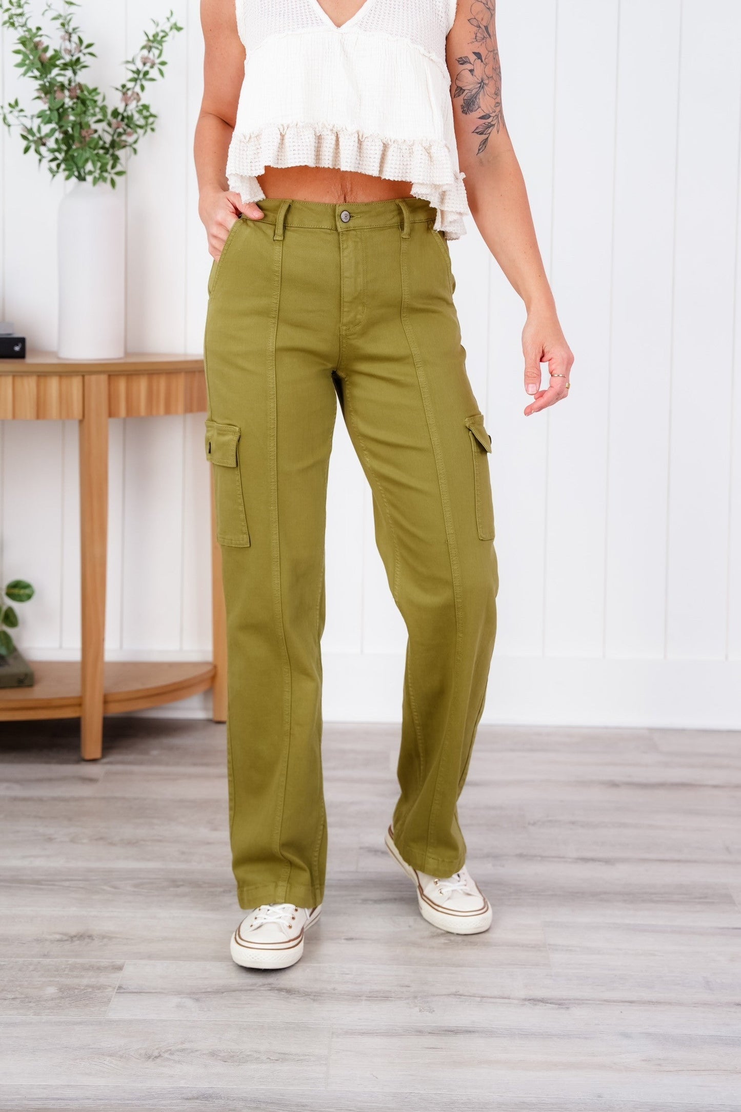 Judy Blue High Rise Matcha Straight Leg Cargo Jeans