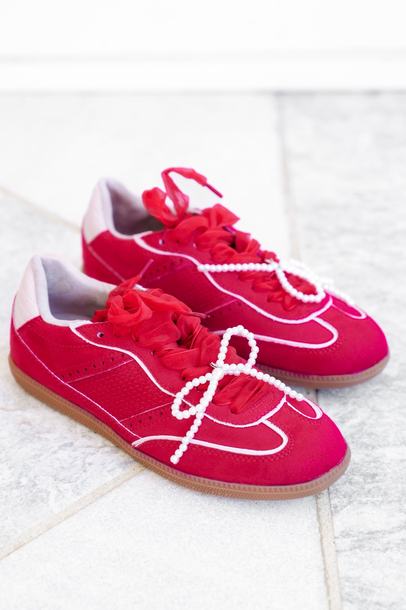 Shu Shop Lace Up Sneaker with Pearl Bow