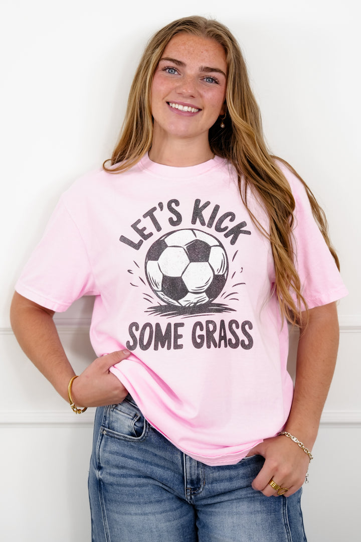 Plus/Reg Short Sleeve "Let's Kick Some Grass" Soccer Graphic Tee