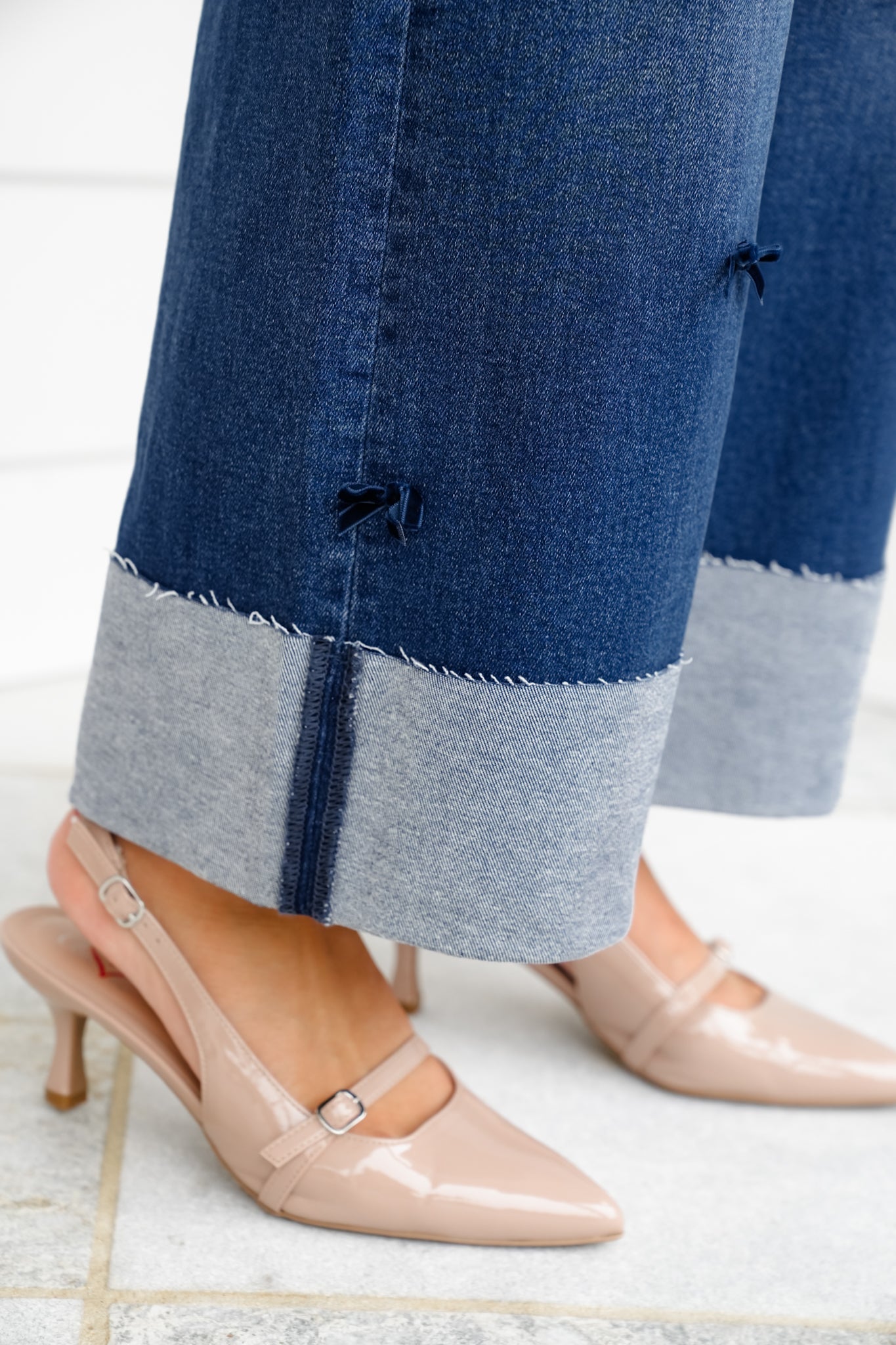 Risen High Rise Dark Wash Tummy Control Crop Wide Leg Jeans with Bows