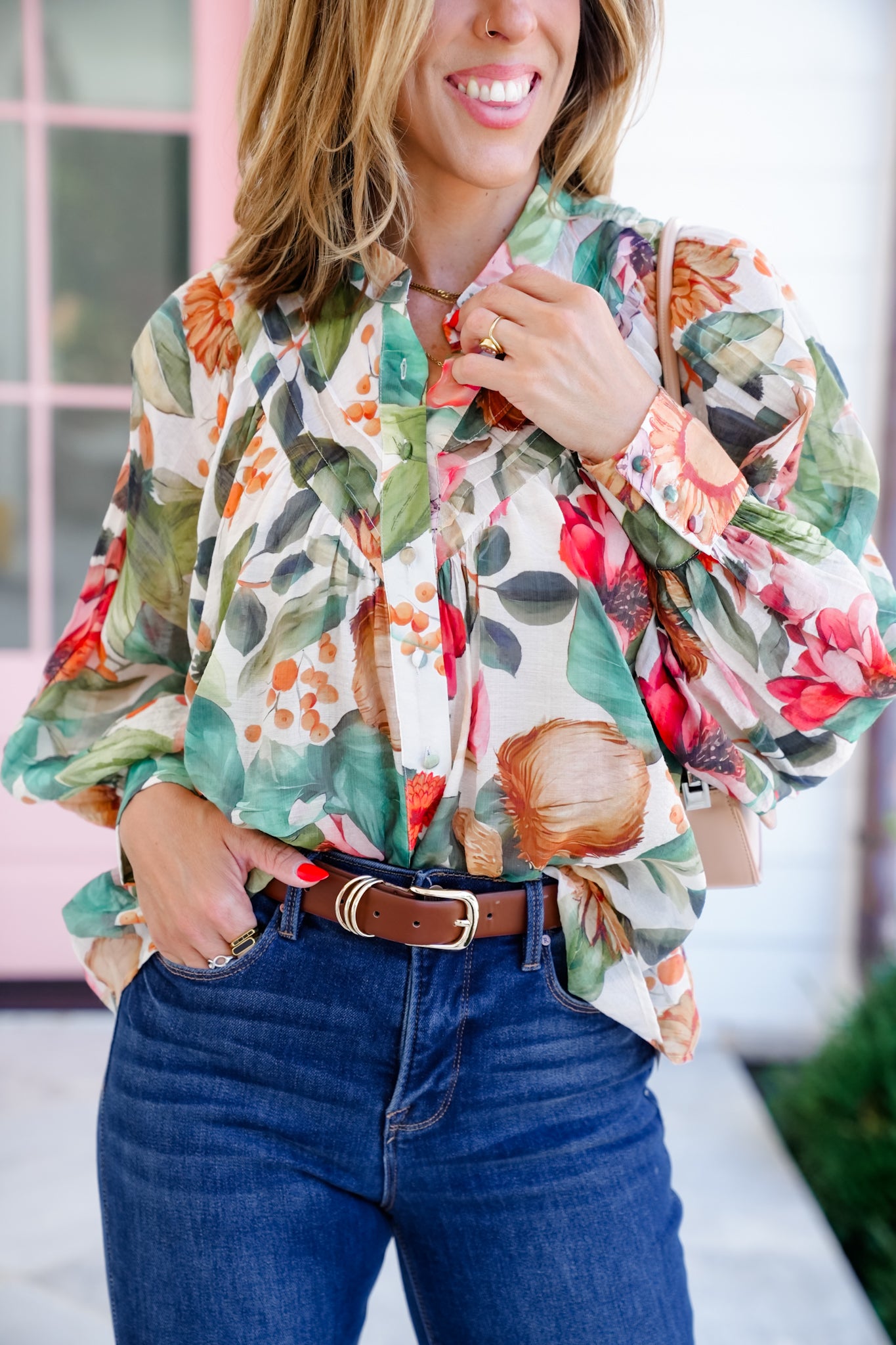 Floral Print Long Sleeve Button Down Top
