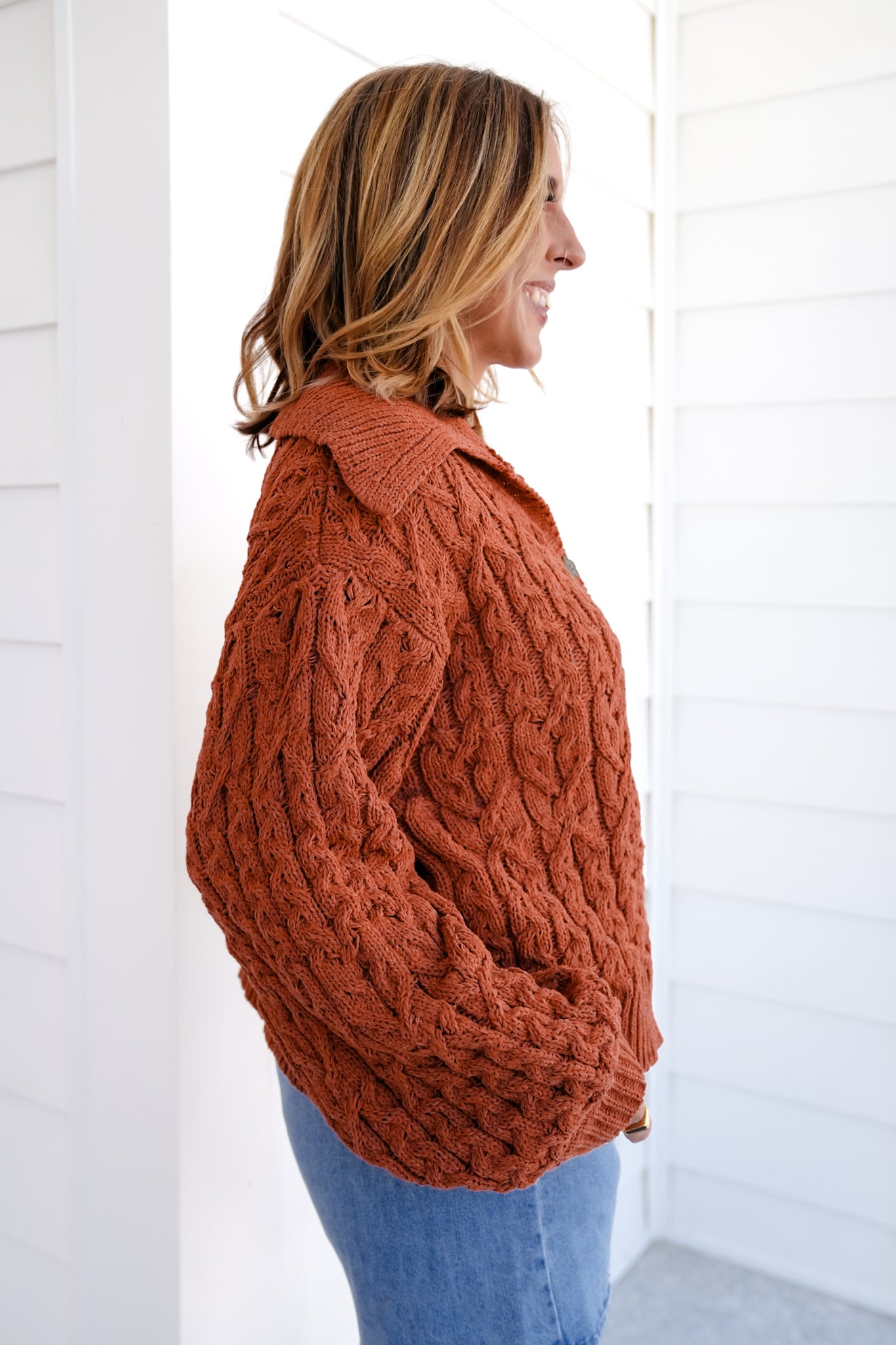 POL Knit Long Sleeve Button Up Sweater Top