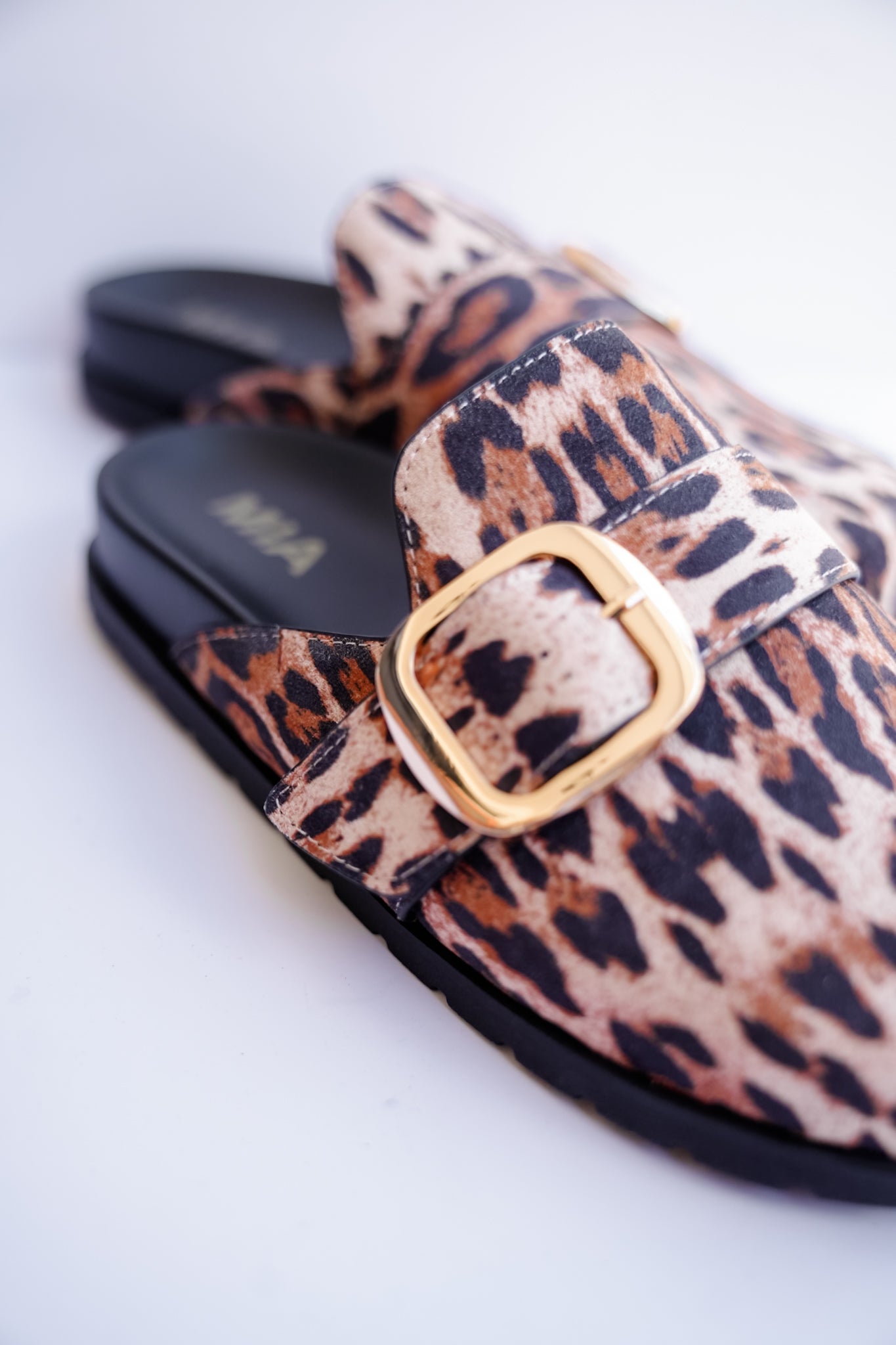MIA Animal Print Slip On Clog with Buckle Detail