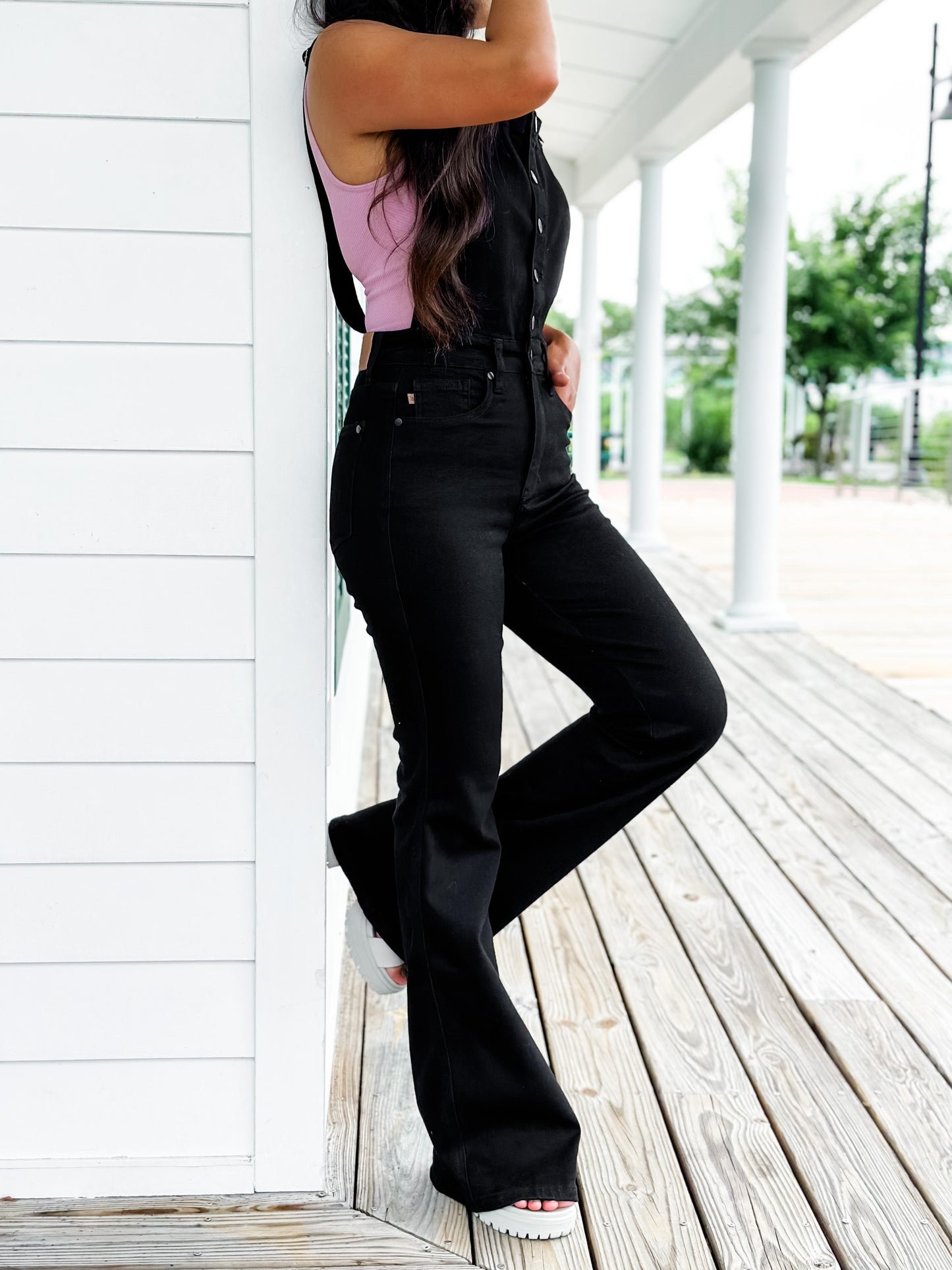 Judy Blue Black High Rise Tummy Control Top Flare Overalls