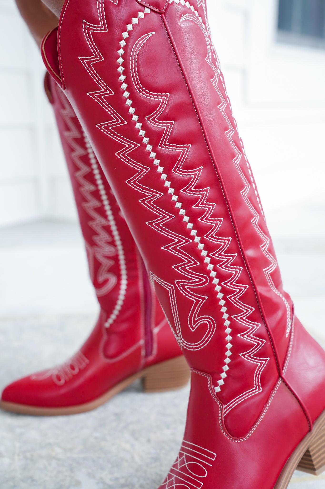MIA Tall Red Western Cowboy Boots with Embroidered Stitching