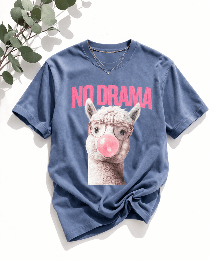 Plus/Reg Short Sleeve "No Drama" Llama Graphic Tee - Freckled Poppy