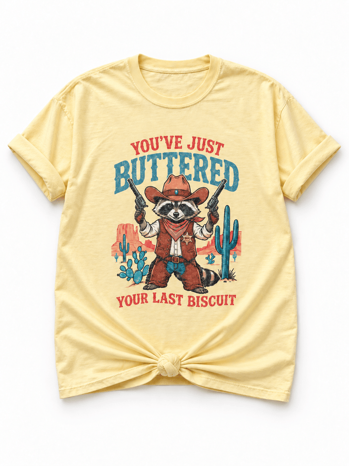 Plus/Reg Short Sleeve "You've Just Buttered Your Last Biscuit" Graphic Tee - Freckled Poppy