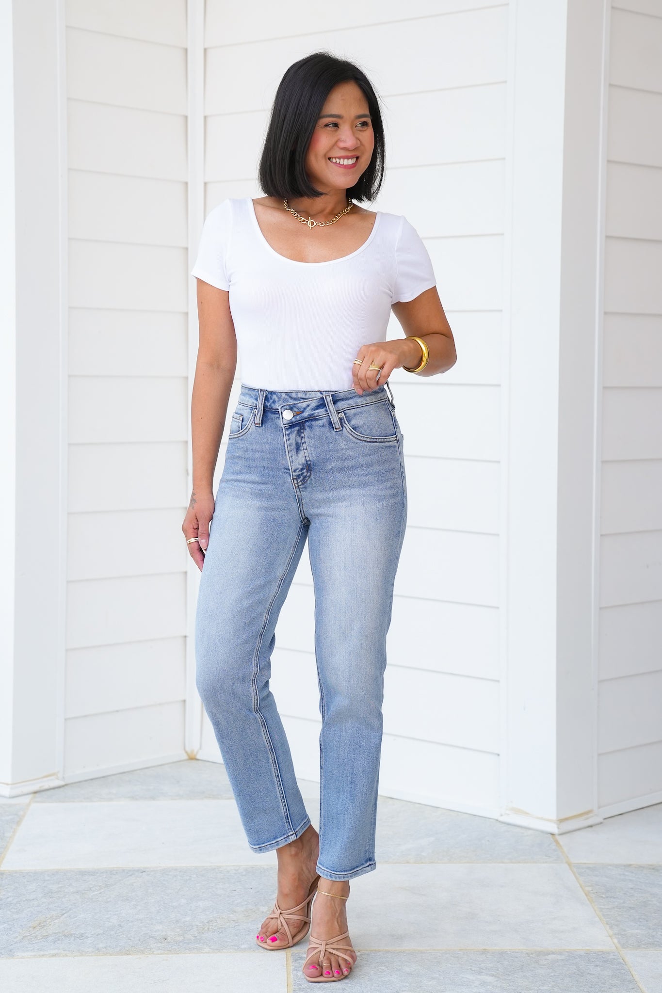 RFM High Rise Light Wash Straight Leg Jeans