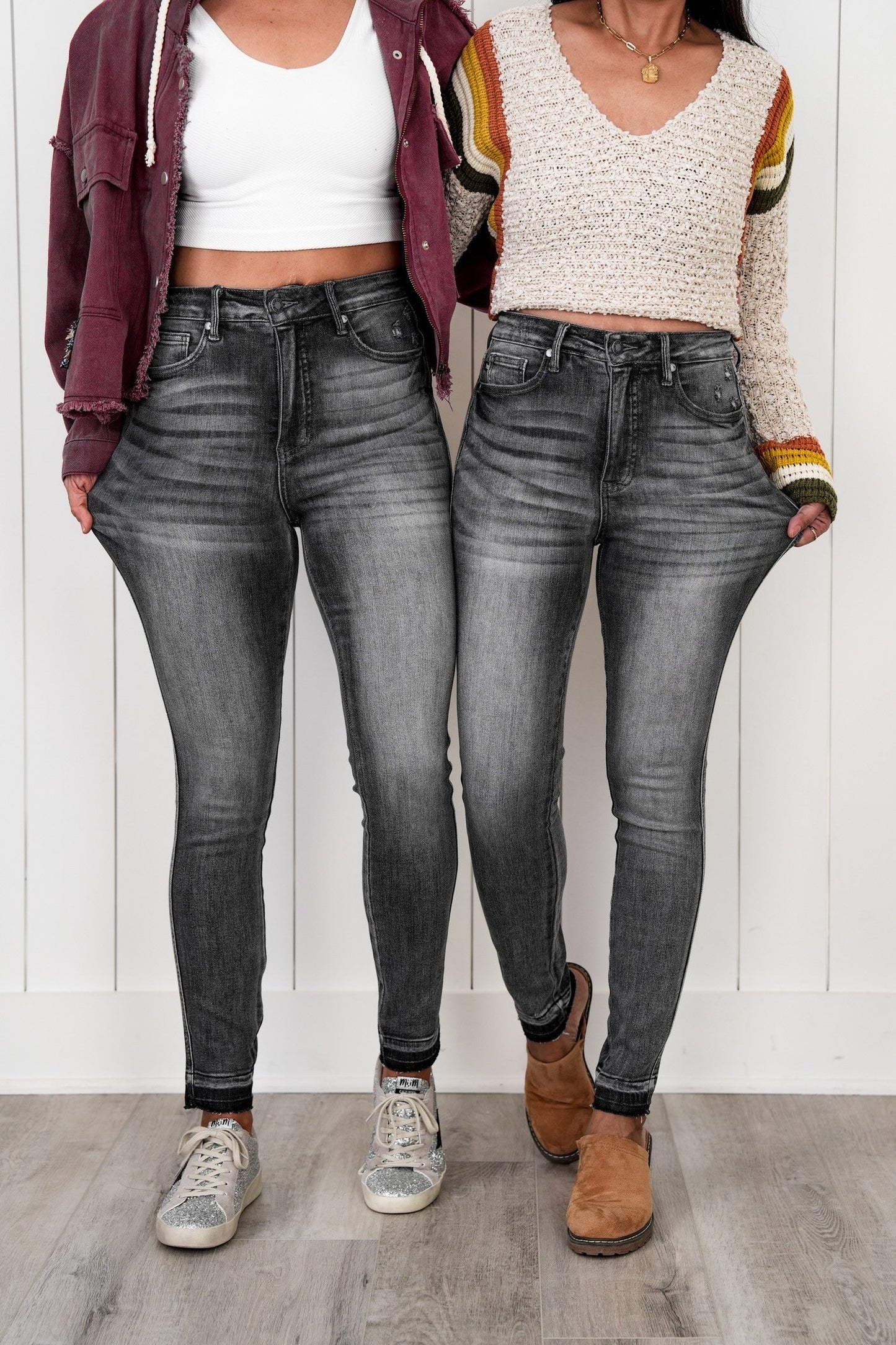 Judy Blue 50 Shades of Grey High Rise Grey Wash Tummy Control Skinny Jeans With Release Hem