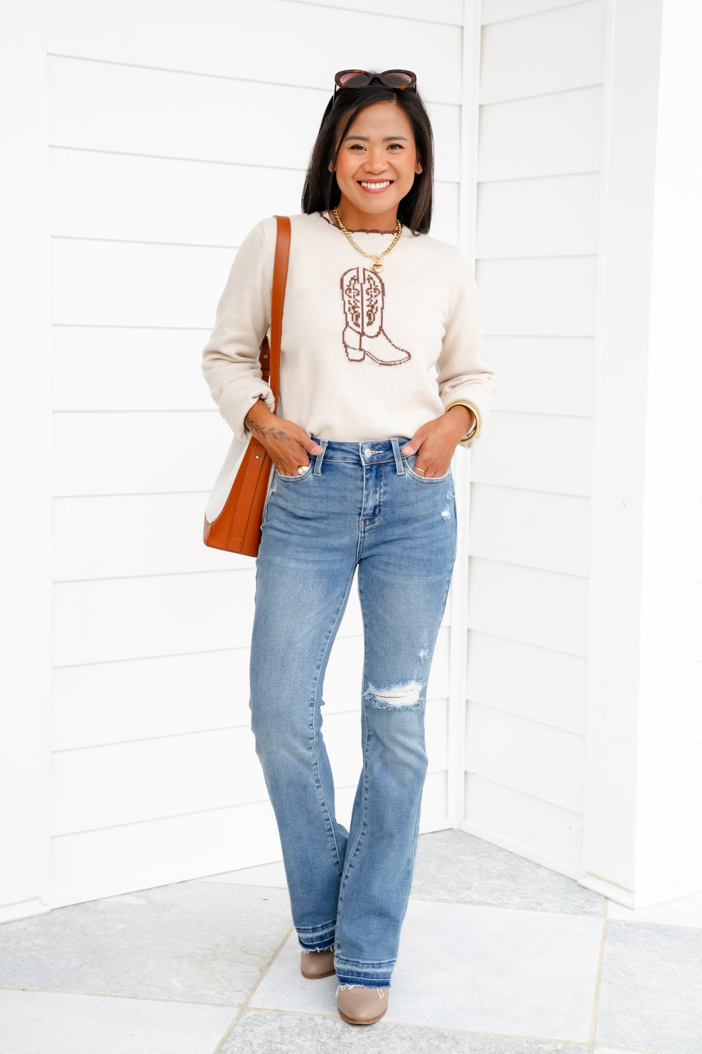 Restock Judy Blue Mid Rise Medium Wash Distressed Released Hem Bootcut Jeans