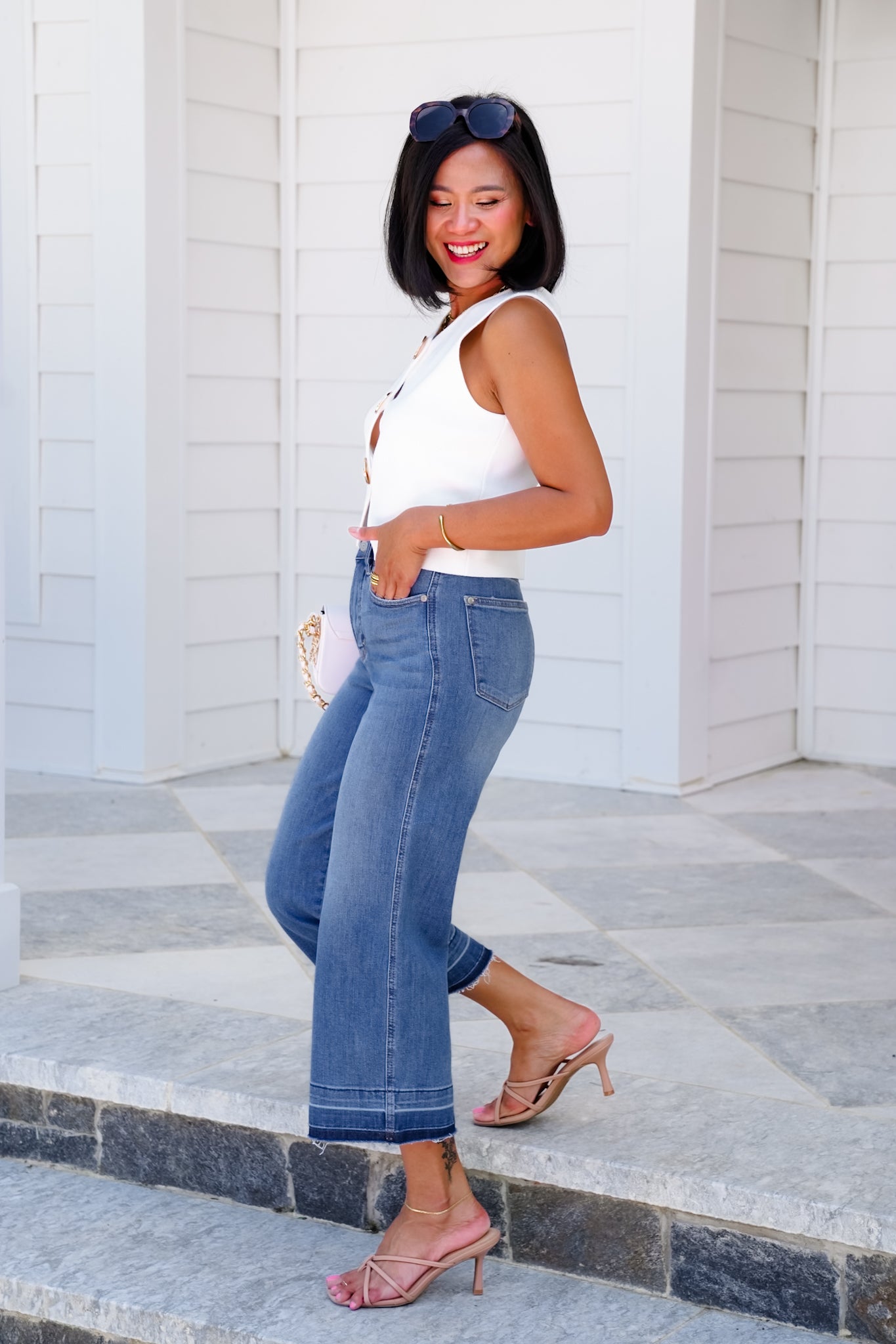 Judy Blue High Rise Medium Wash Tummy Control Cropped Wide Leg Jeans