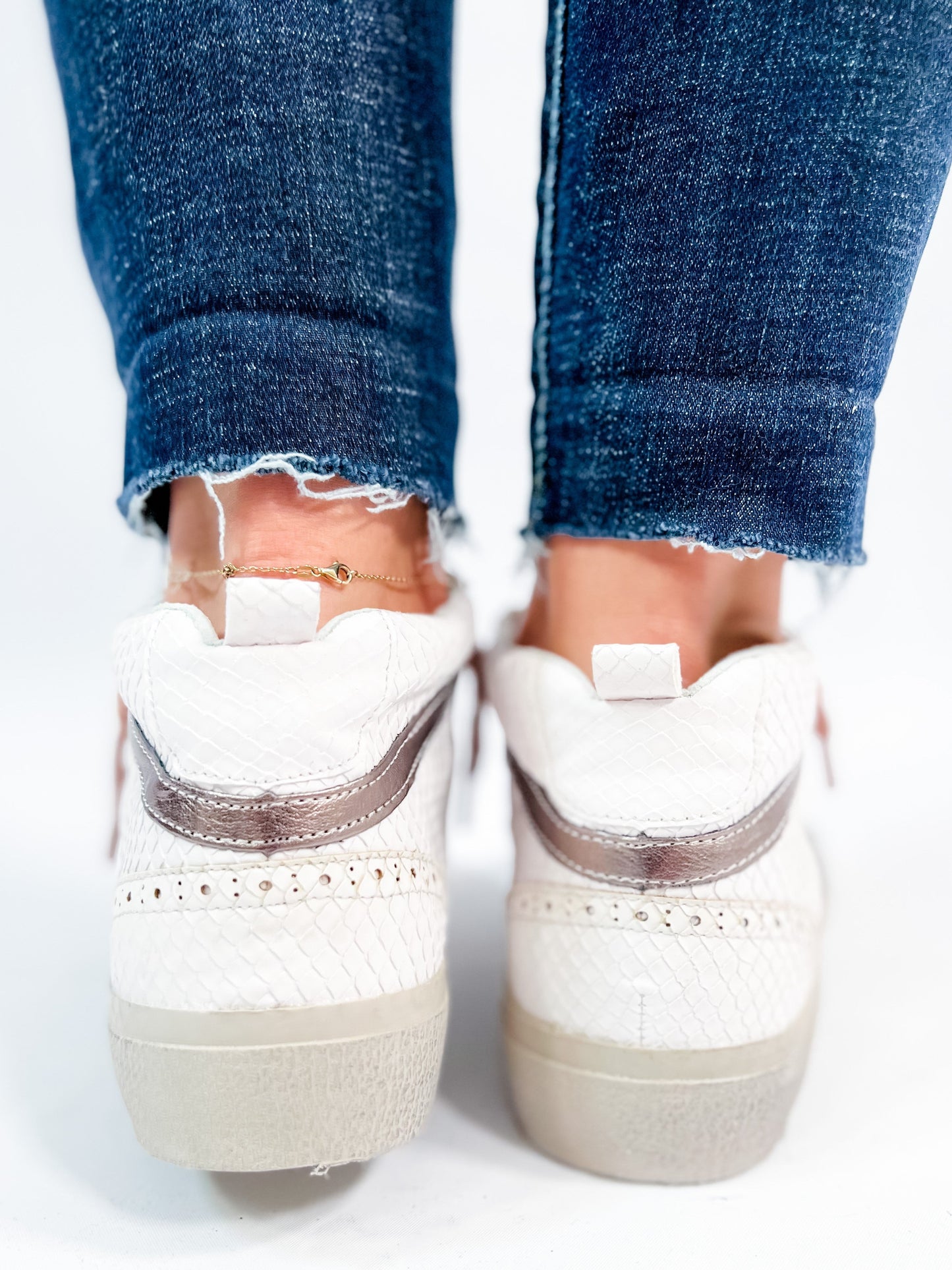 Shu Shop White Snake Texture Bronze Star Hi-Top Sneakers