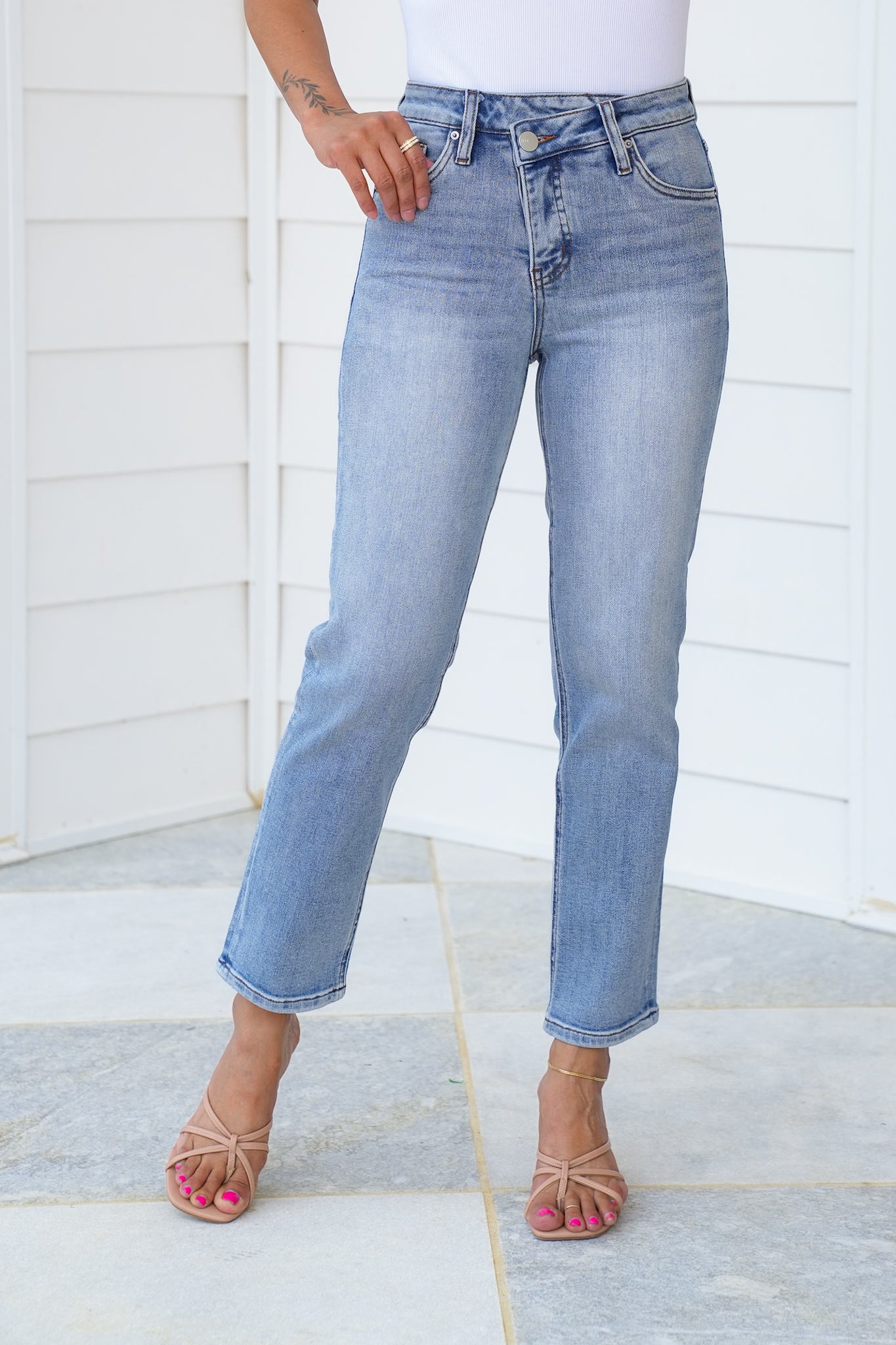 RFM High Rise Light Wash Straight Leg Jeans