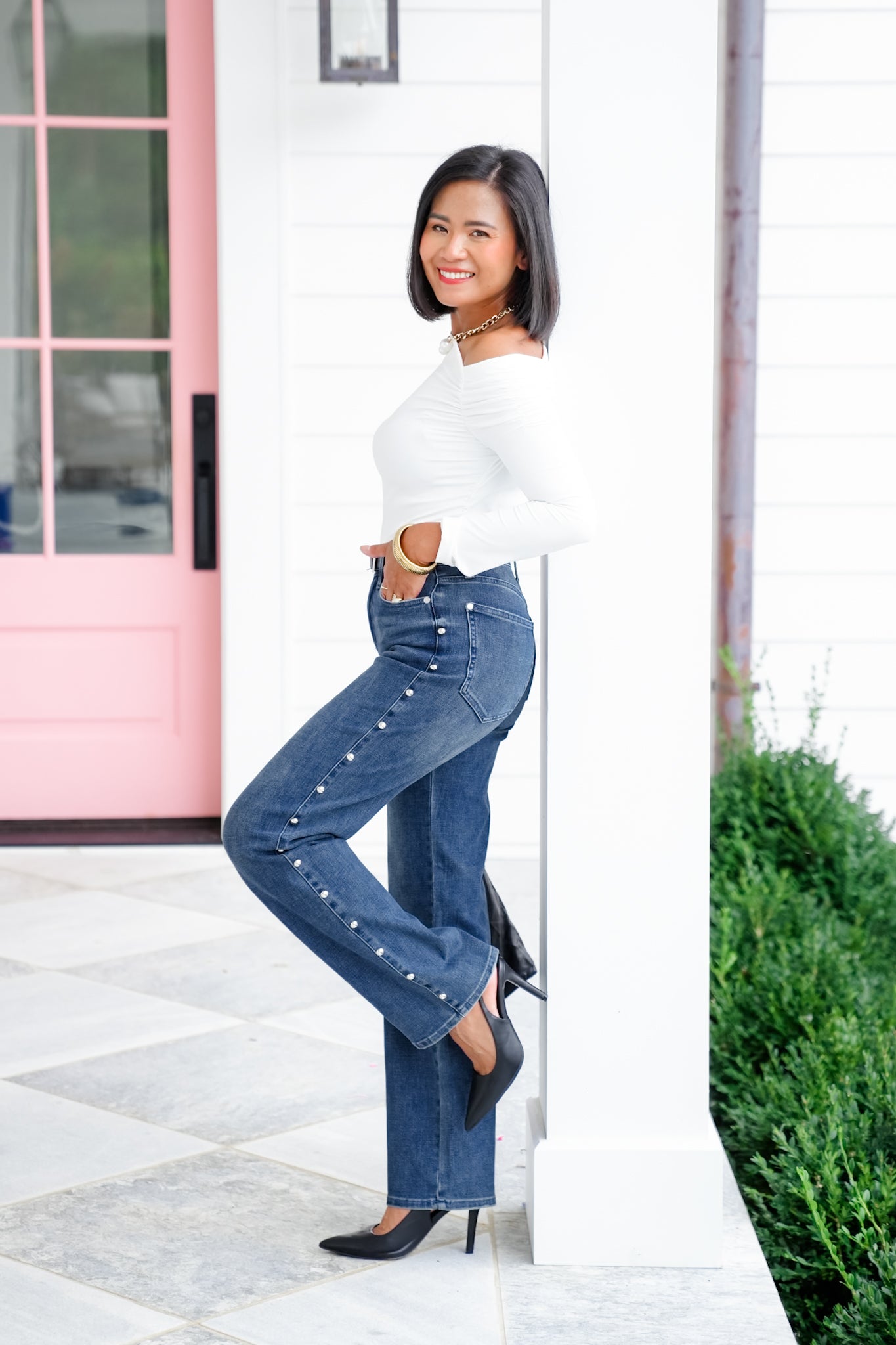 Judy Blue High Rise Dark Wash Studded Straight Leg Jeans