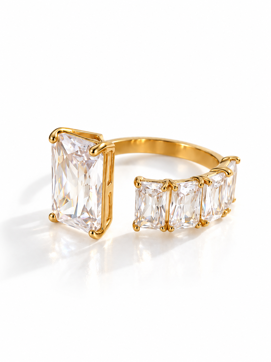 Gold Asymmetrical Rectangle Cut Adjustable Ring