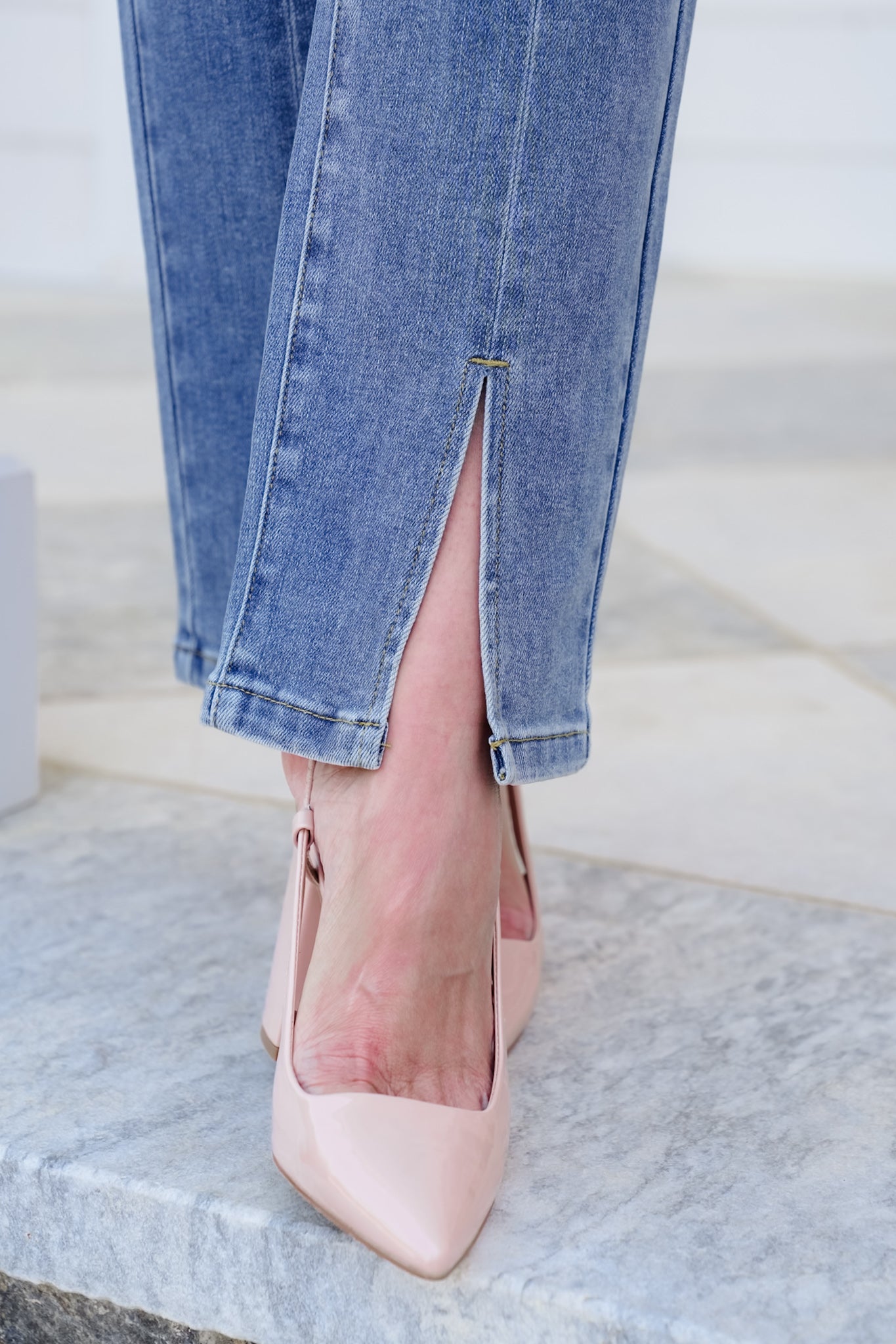 Judy Blue High Rise Medium Vintage Wash Straight Leg Jeans with Front Seam and Slit
