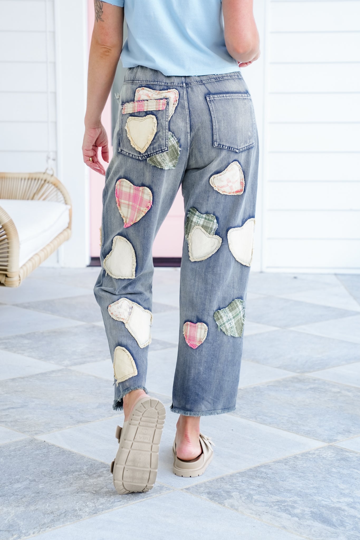 Denim Relaxed Fit Jeans with Embroidered Patchwork Detail