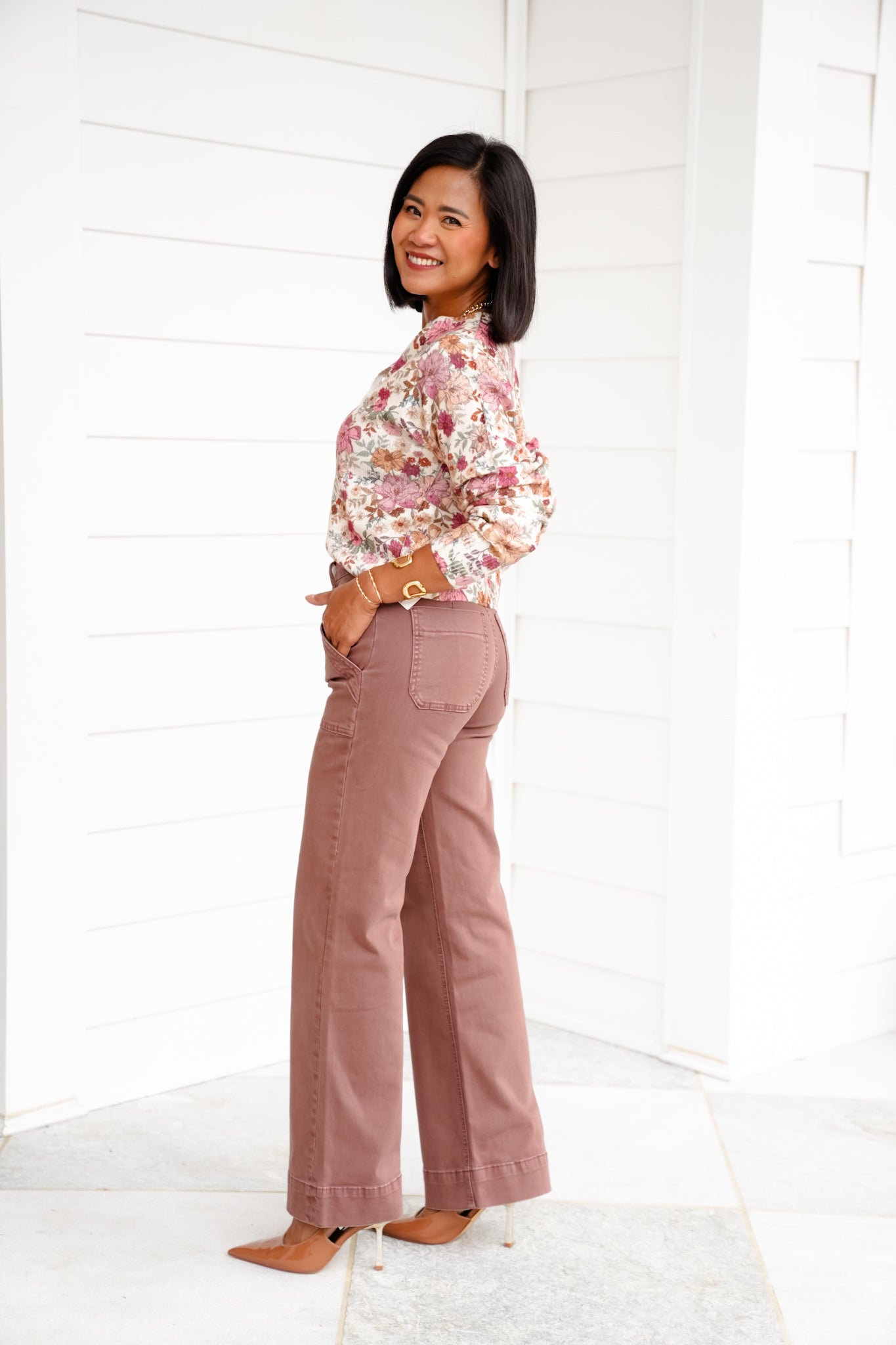 Mica High Rise Brown Double Waistband Wide Leg Jeans