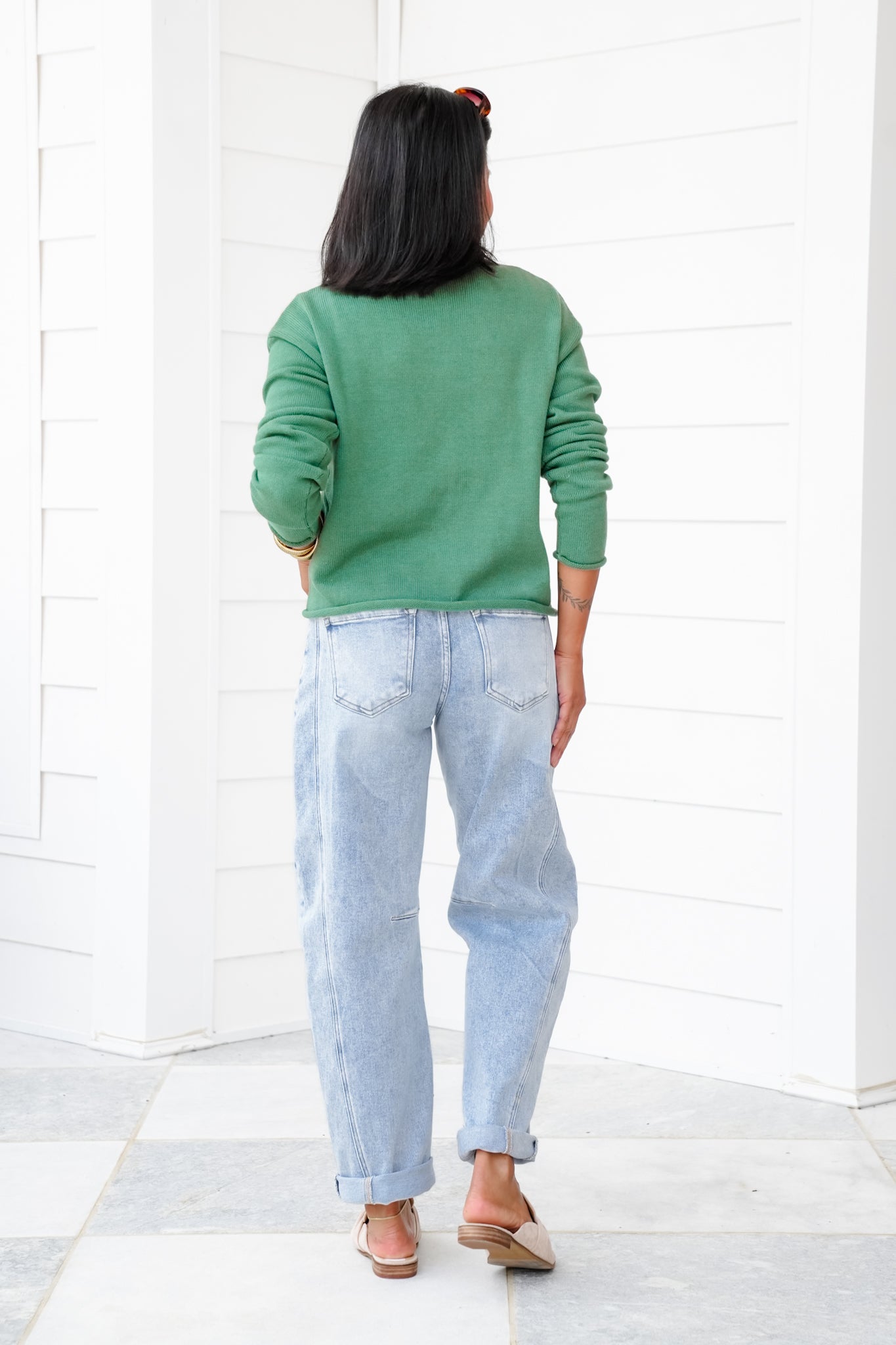 Risen High Rise Light Wash Boyfriend Cuffed Barrel Jeans