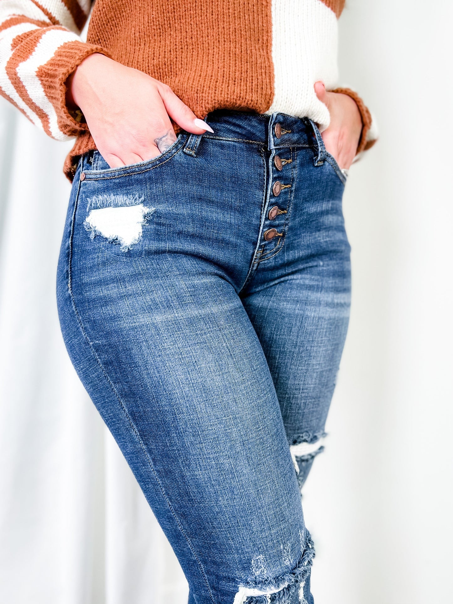 Judy Blue Mid Rise skinny Thermal Patch (Multiple Lengths)