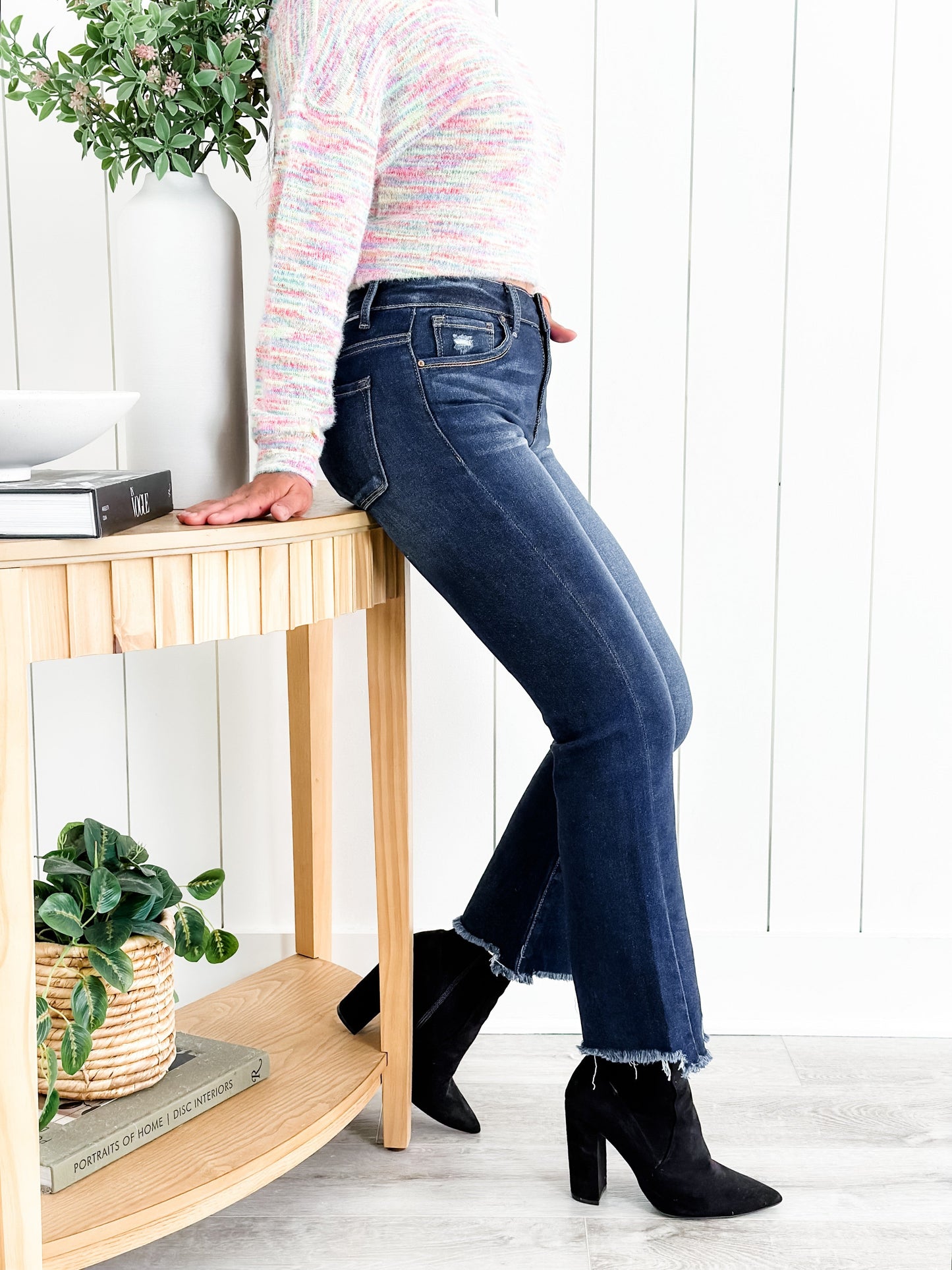 Risen x FP High Rise Dark Wash Non Distressed Slim Straight Leg Jeans