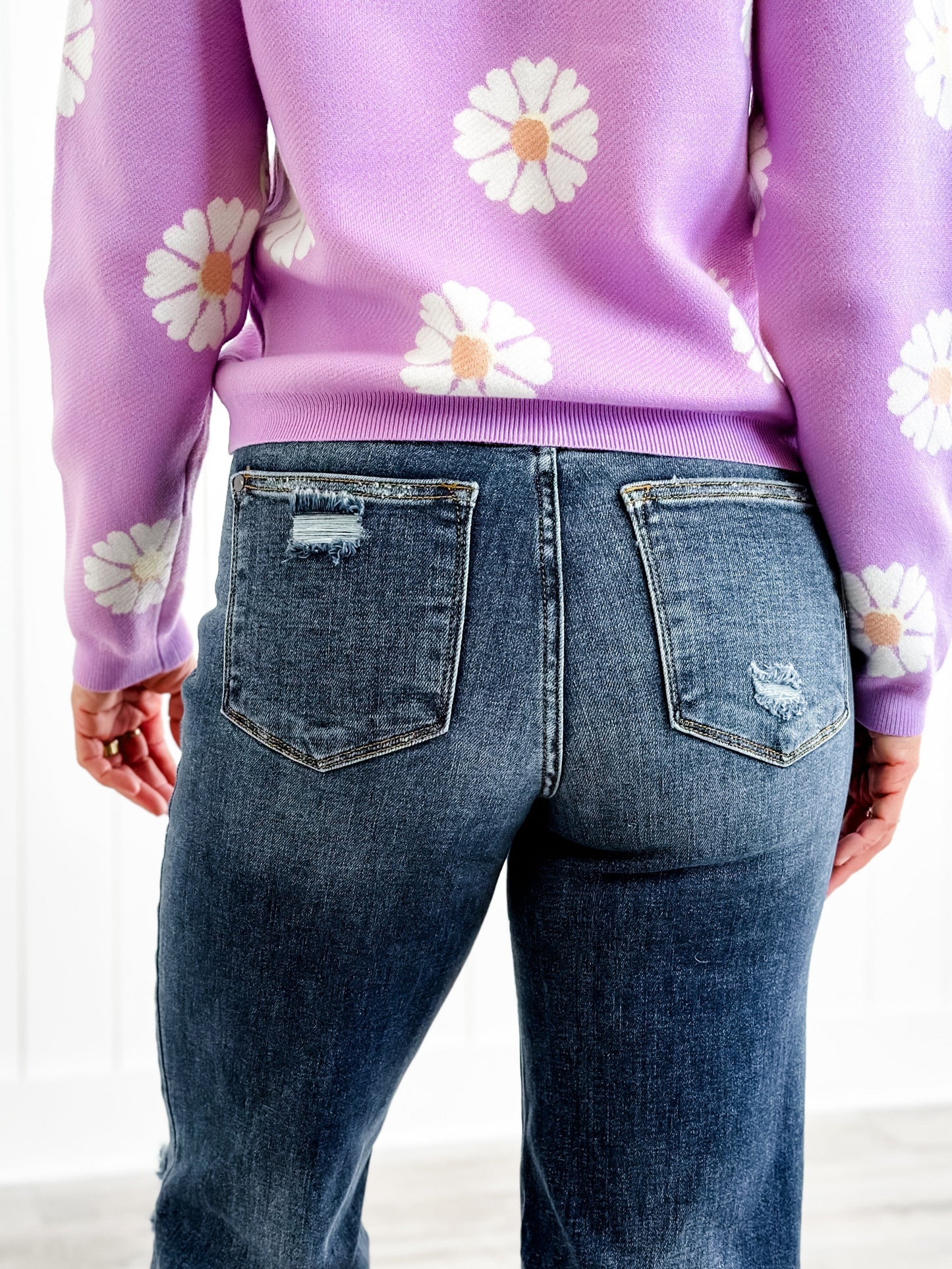 Judy Blue Jagged Little Pill High Rise Dark Wash 90's Destroyed Knee Straight Leg Jeans
