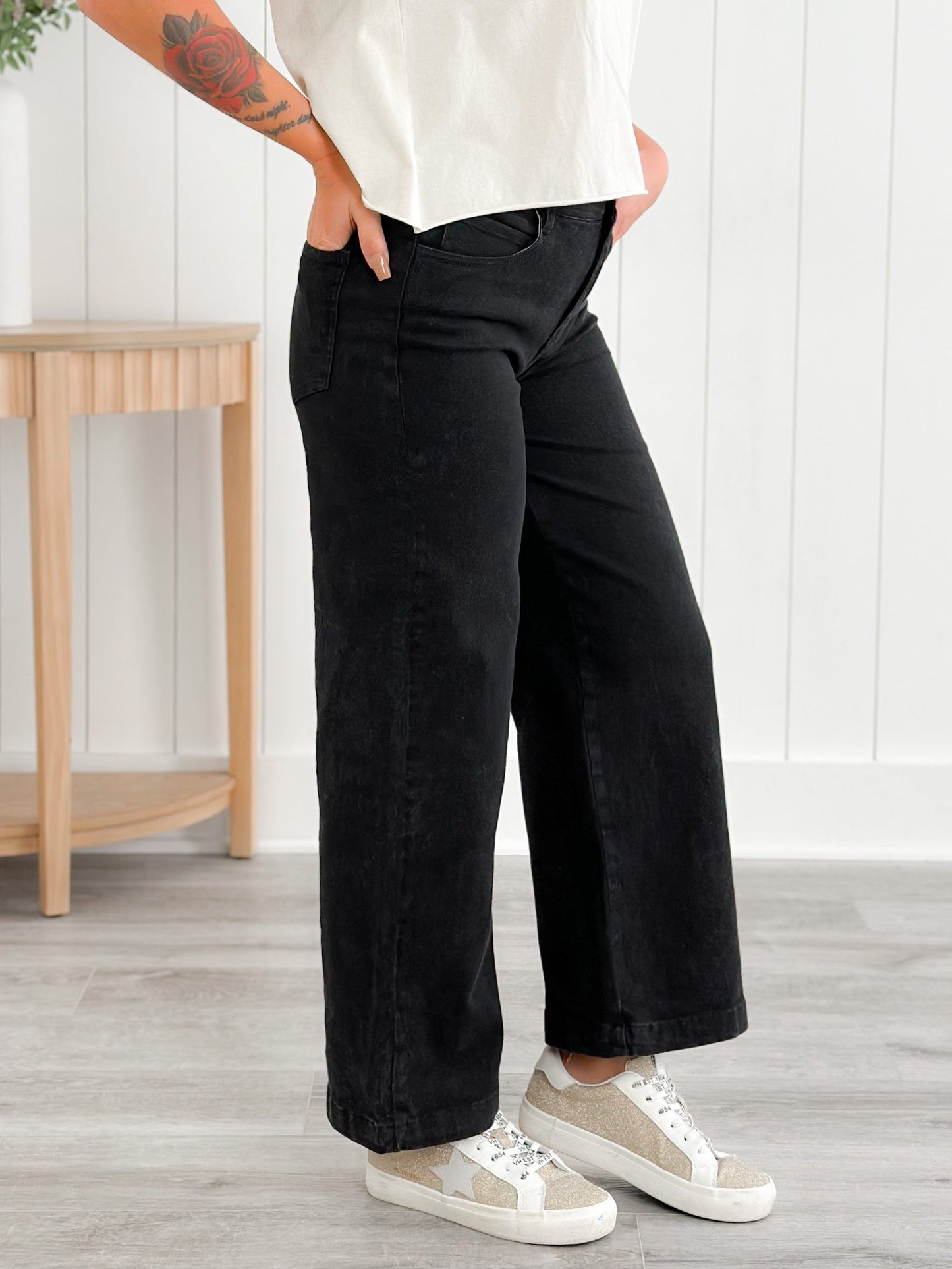Plus/Reg Mineral Wash High Waist Wide Leg (Multiple Colors)