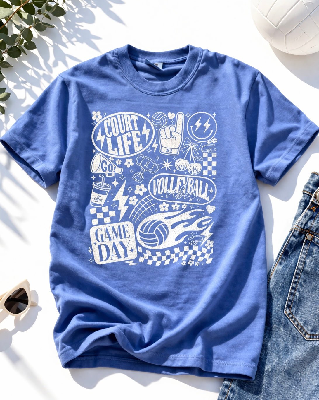 Plus/Reg Short Sleeve "Court Life" Volleyball Graphic Tee - Freckled Poppy