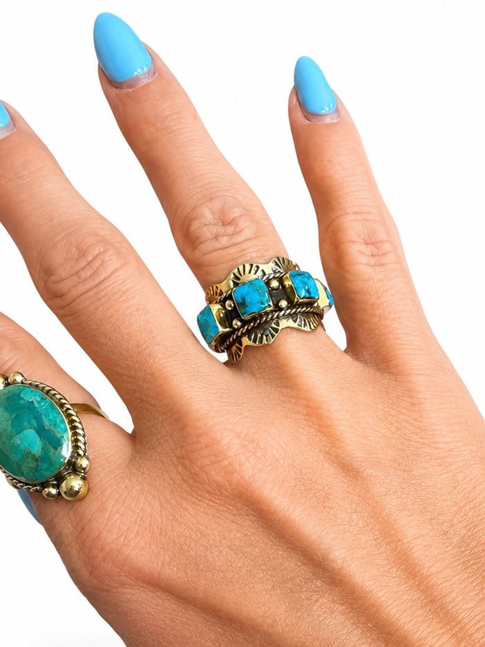 BOHO SOL Brass Square Scalloped Stamped Ring - Freckled Poppy