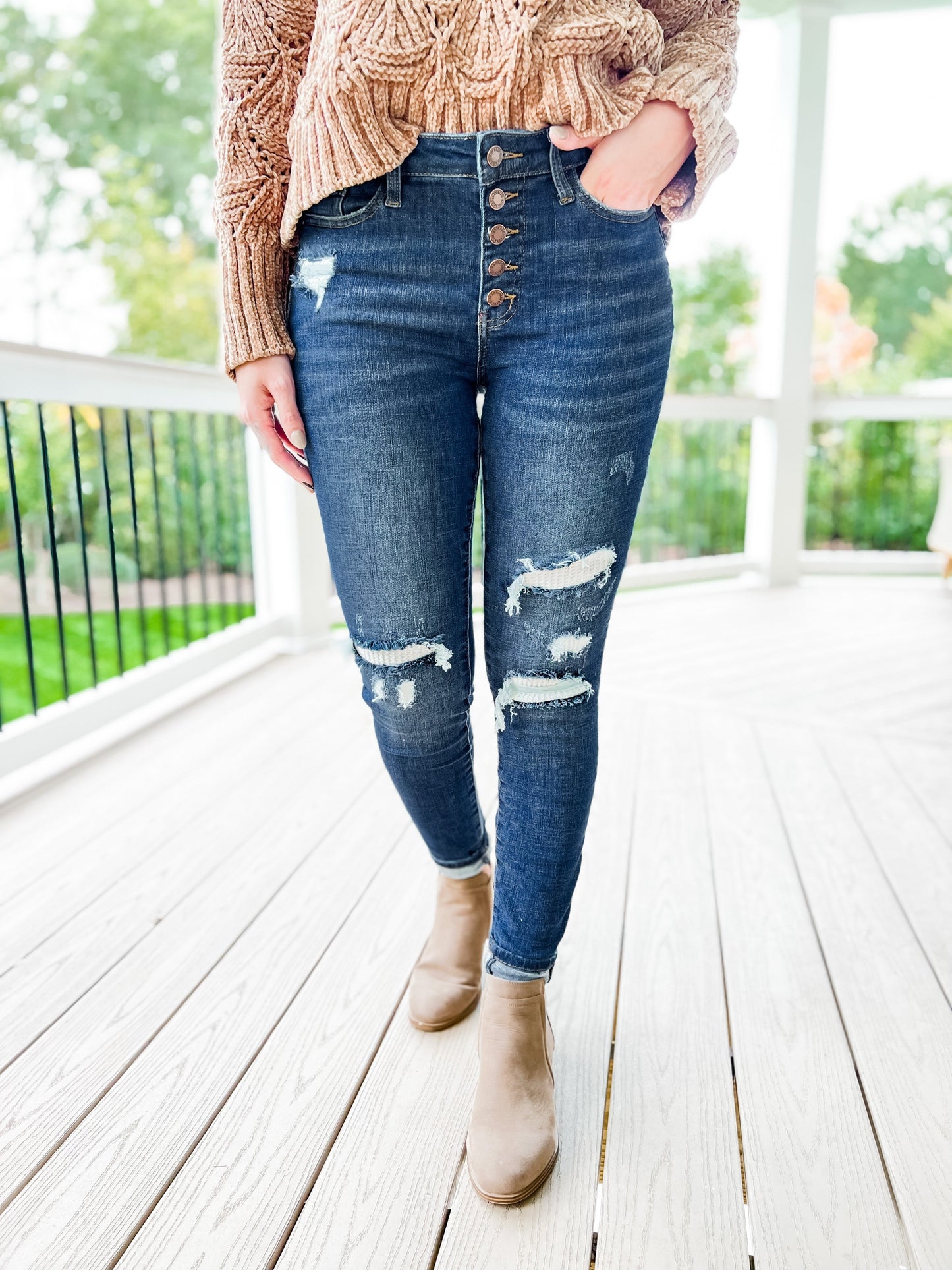 Judy Blue Mid Rise skinny Thermal Patch (Multiple Lengths)
