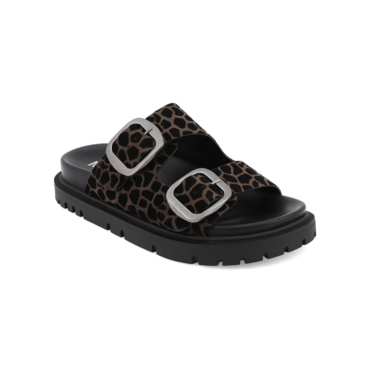 MIA Giraffe Print Double Buckle Platform Slide Sandal