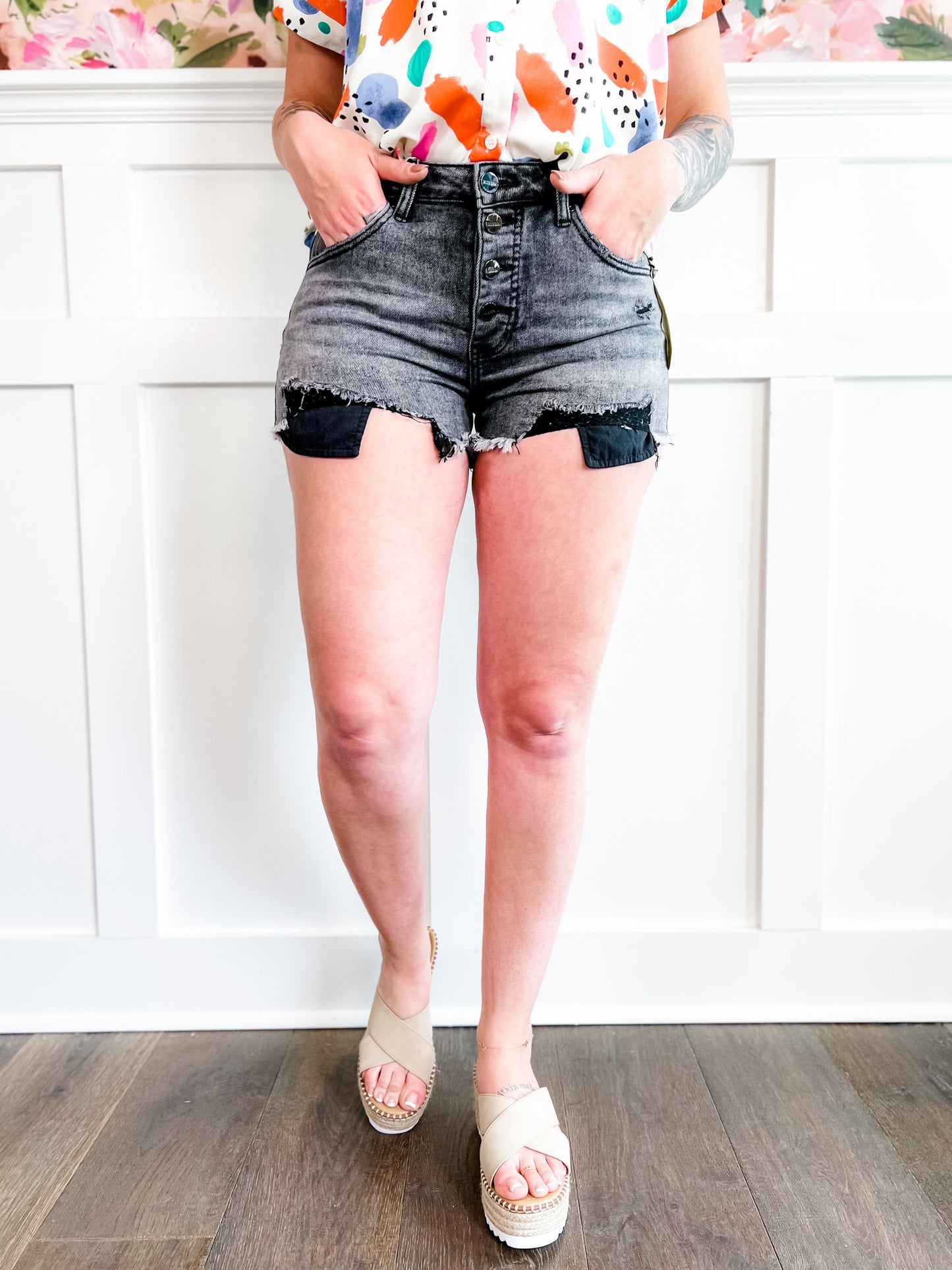 Risen Dark Grey Button Down Shorts