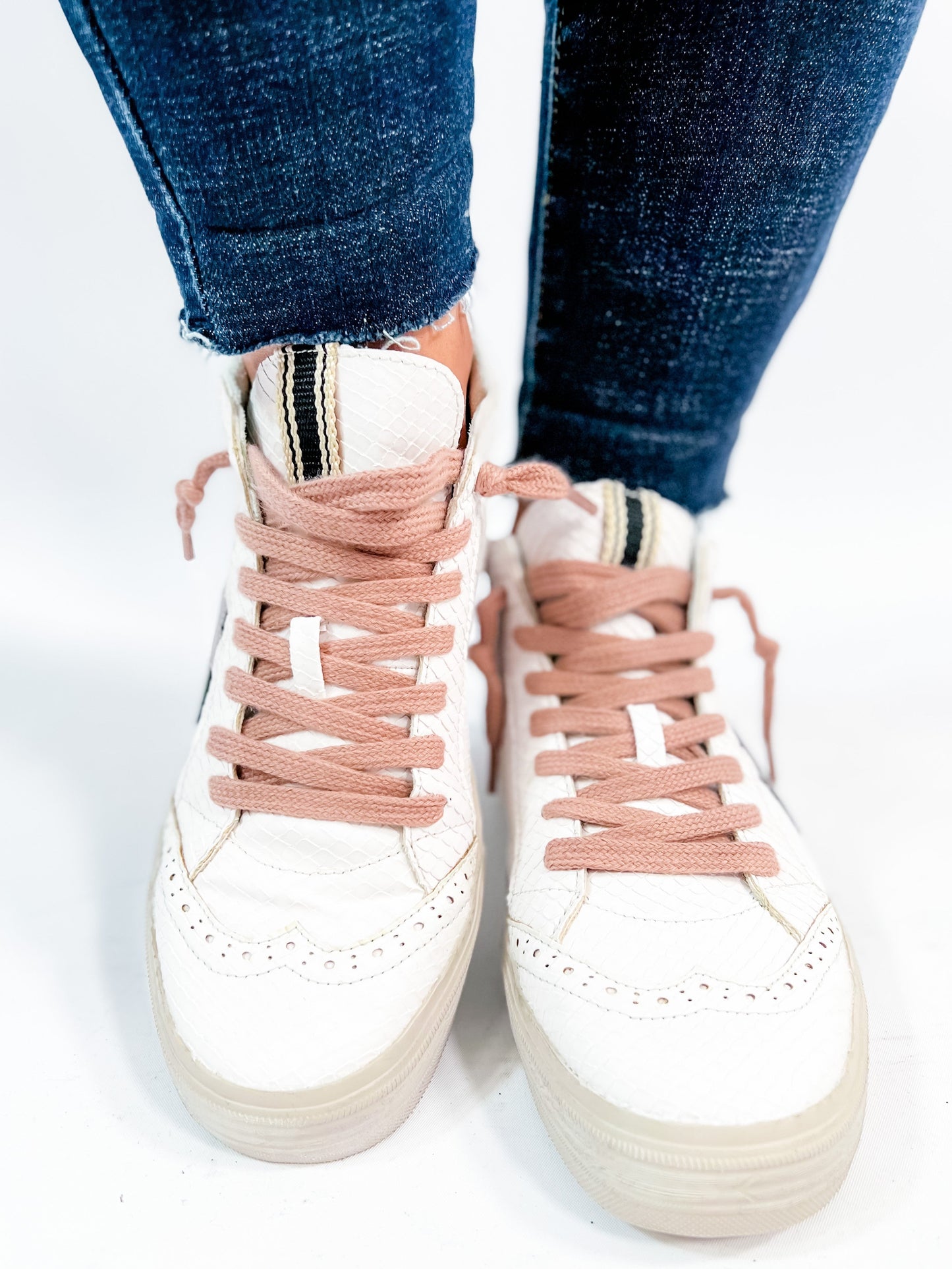 Shu Shop White Snake Texture Bronze Star Hi-Top Sneakers
