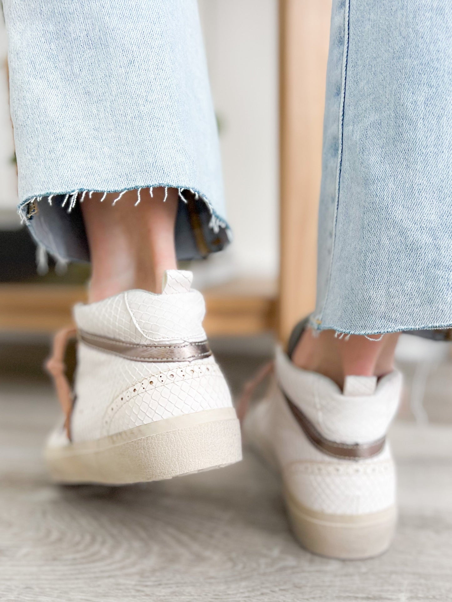 Shu Shop White Snake Texture Bronze Star Hi-Top Sneakers