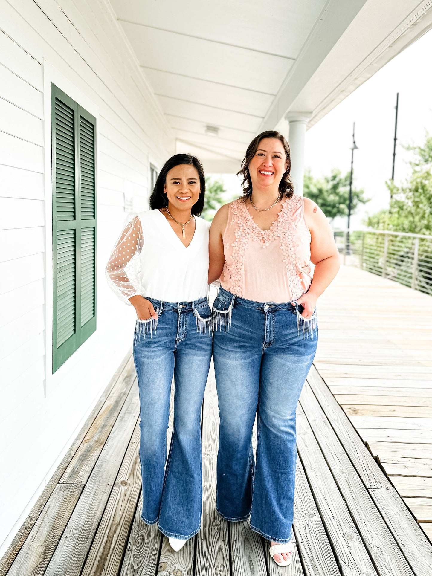 Risen Dark Wash Embellished Wide Flare Jean