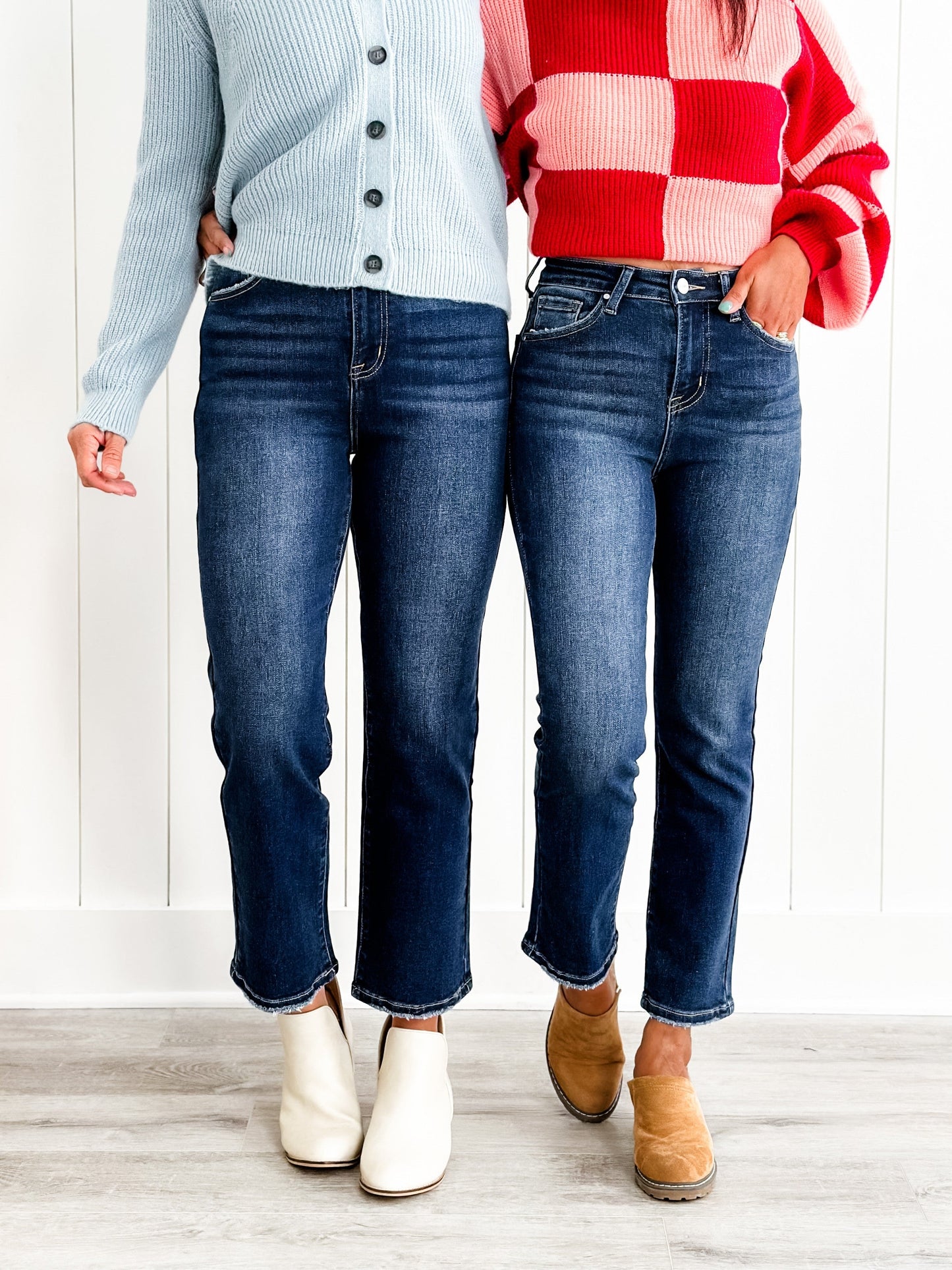 Risen Dark Wash High Rise Cropped Straight Leg Jeans