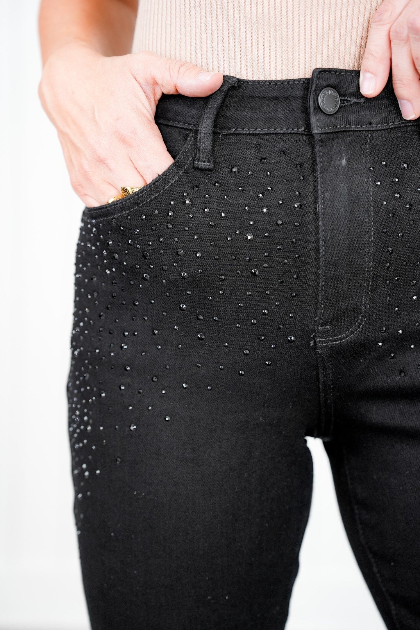Judy Blue Frost Yourself High Rise Black Rhinestone Embellished Slim Jeans