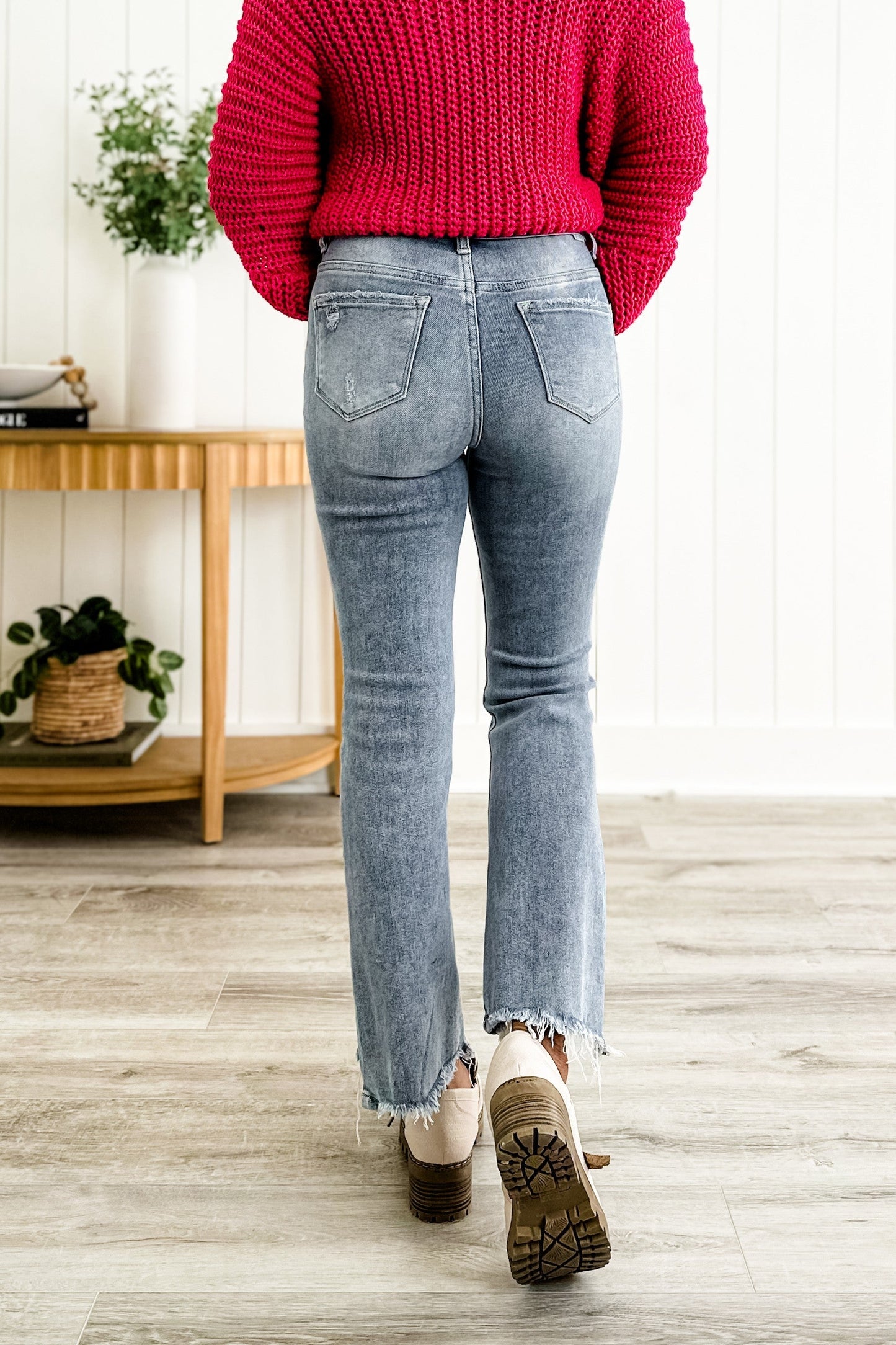 Risen Stella Babe High Rise Light Wash Cropped Distressed Flare Jeans