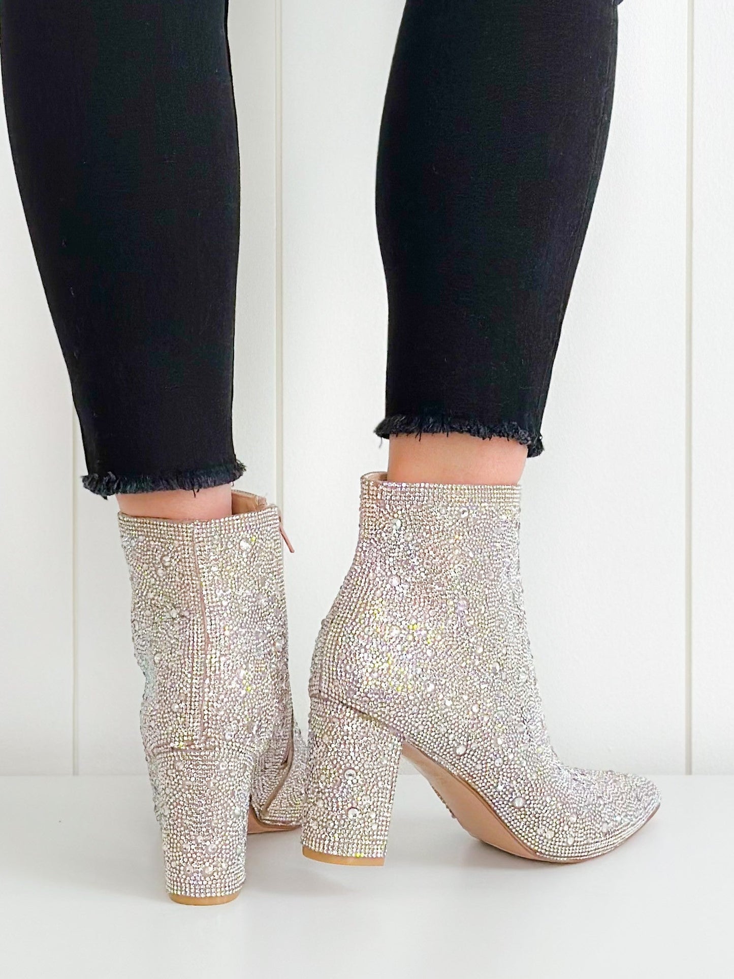 Silver Rhinestone Pearl Beaded Heels w/ Side Zipper