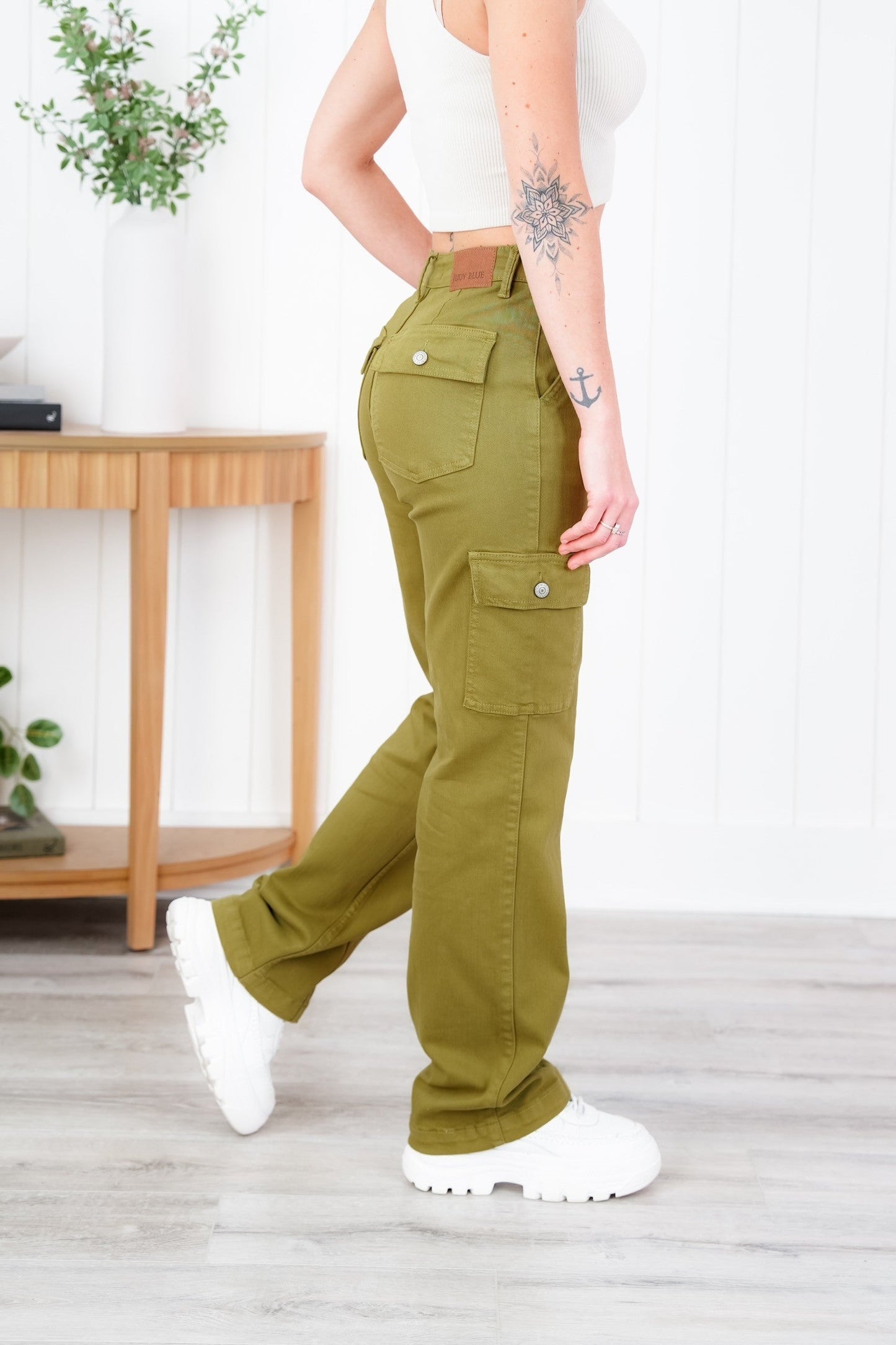 Judy Blue High Rise Matcha Straight Leg Cargo Jeans